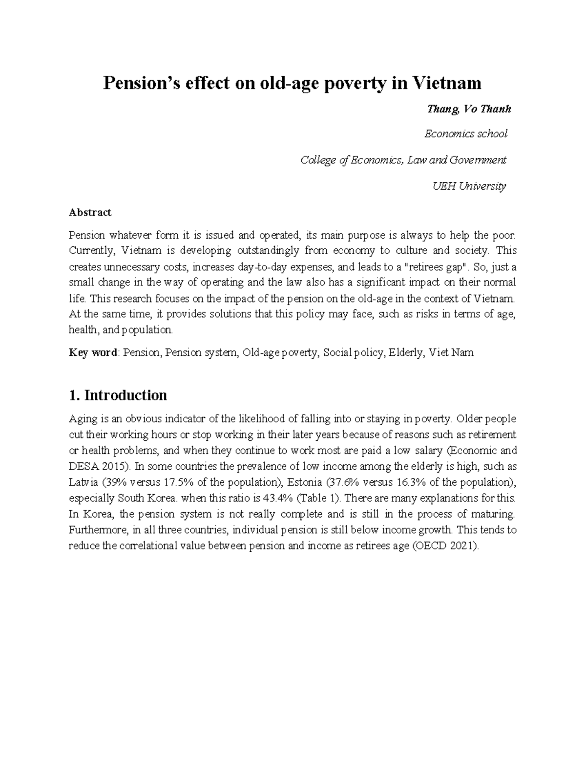 Pension’s effect on old-age poverty in Vietnam - Currently, Vietnam is ...
