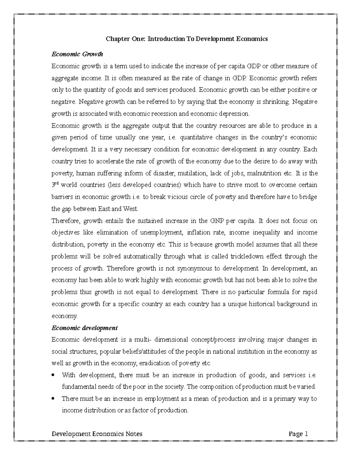 Development Economics Notes: Key Concepts and Insights on Economic ...