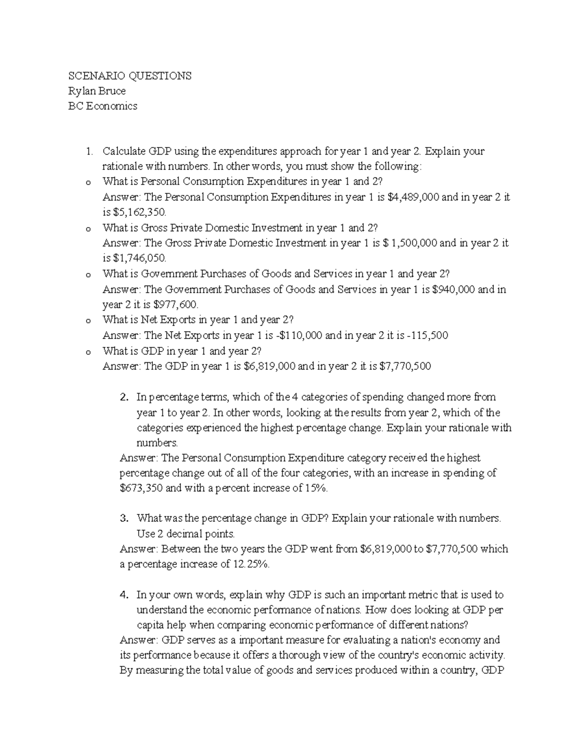 BC Economics Scenario 3 Assignments: GDP Calculation & Analysis - Studocu
