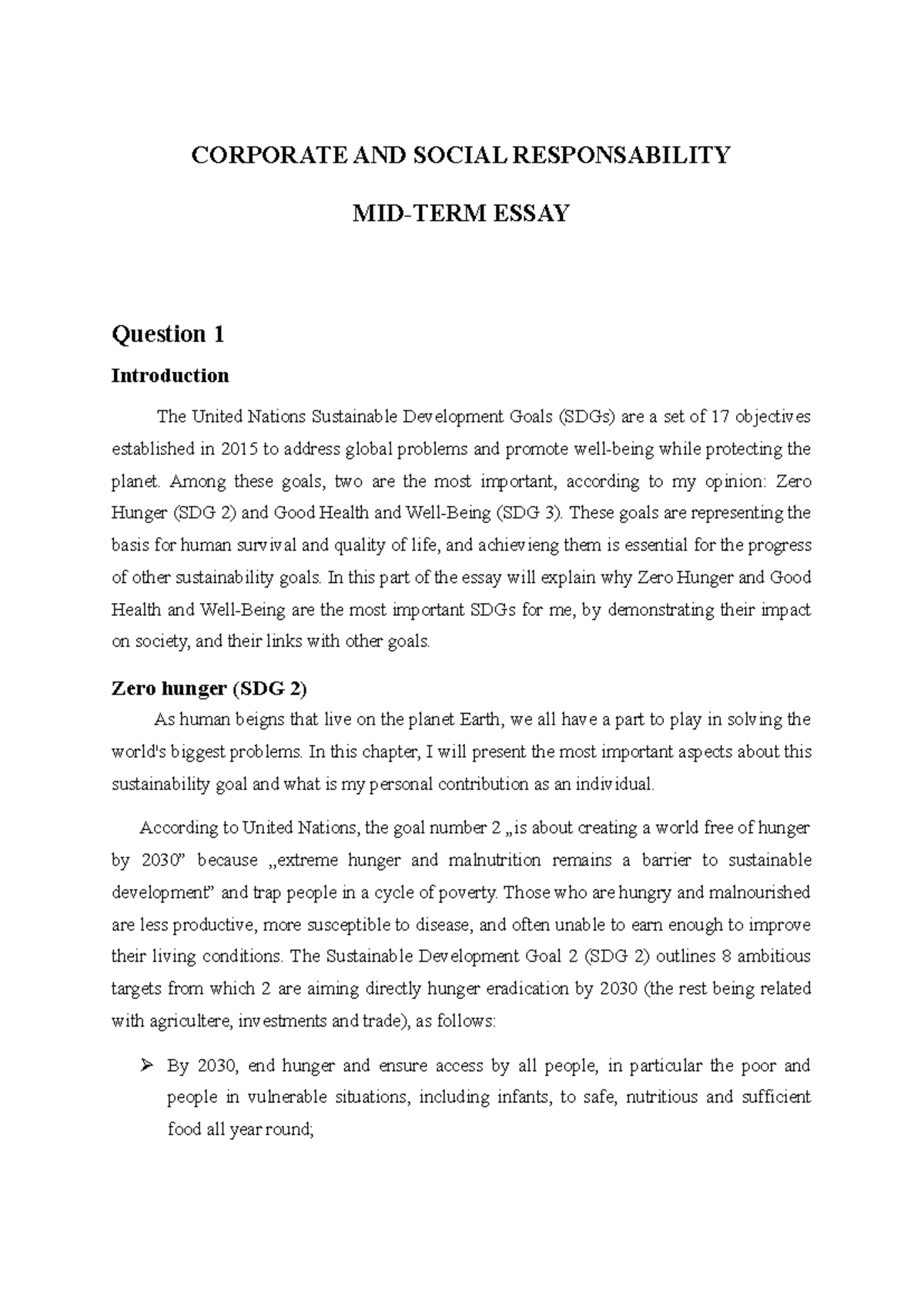 Mid-Term Essay: Corporate and Social Responsibility (CSR) on SDGs 2 & 3 ...