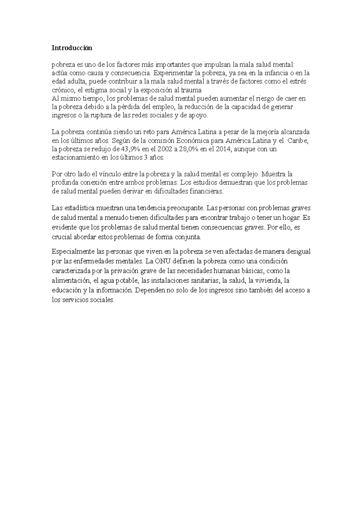 Trabajo Final: Impacto de la Pobreza en la Salud Mental - Studocu