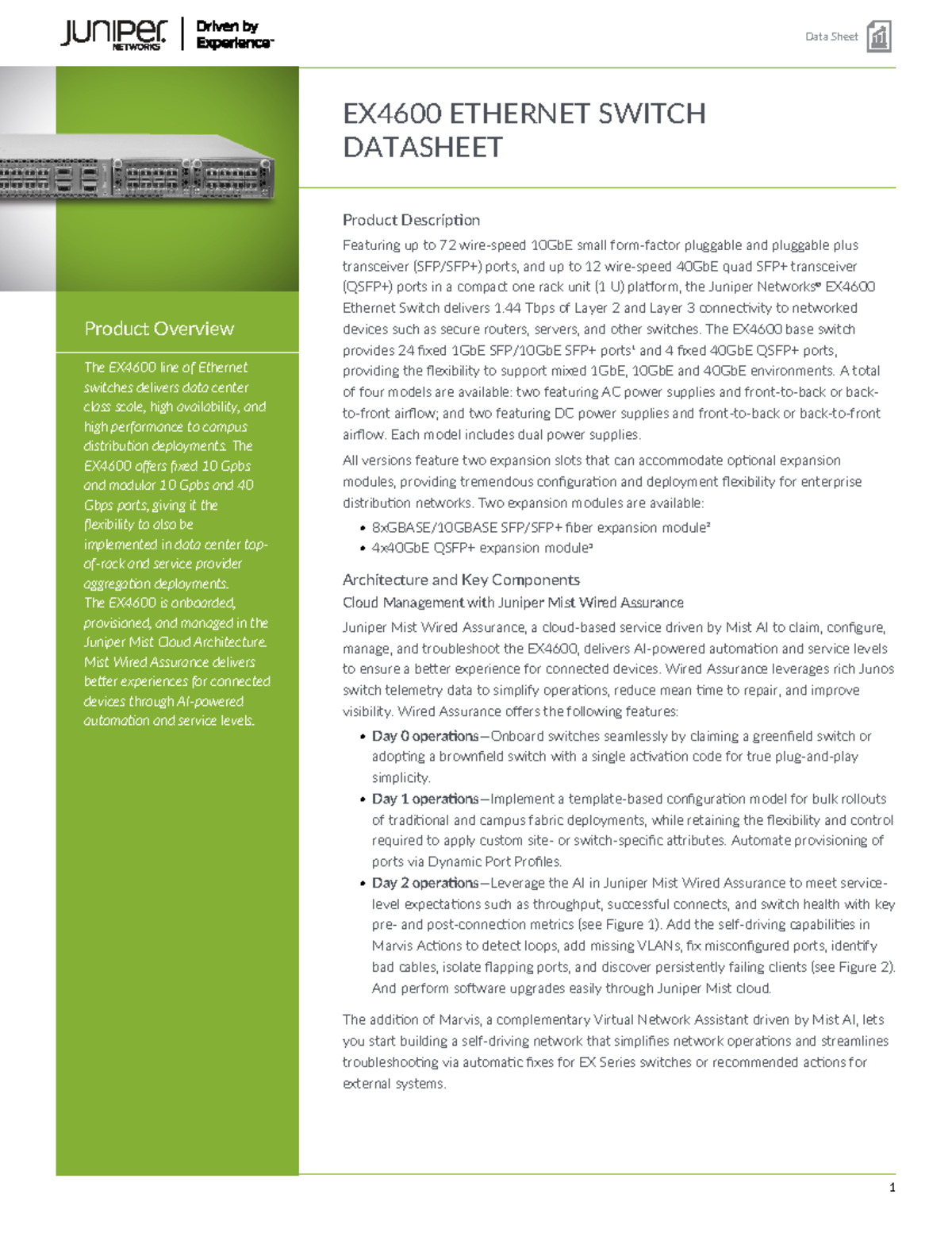 EX4600 Ethernet Switch: Comprehensive Datasheet Overview - Studocu