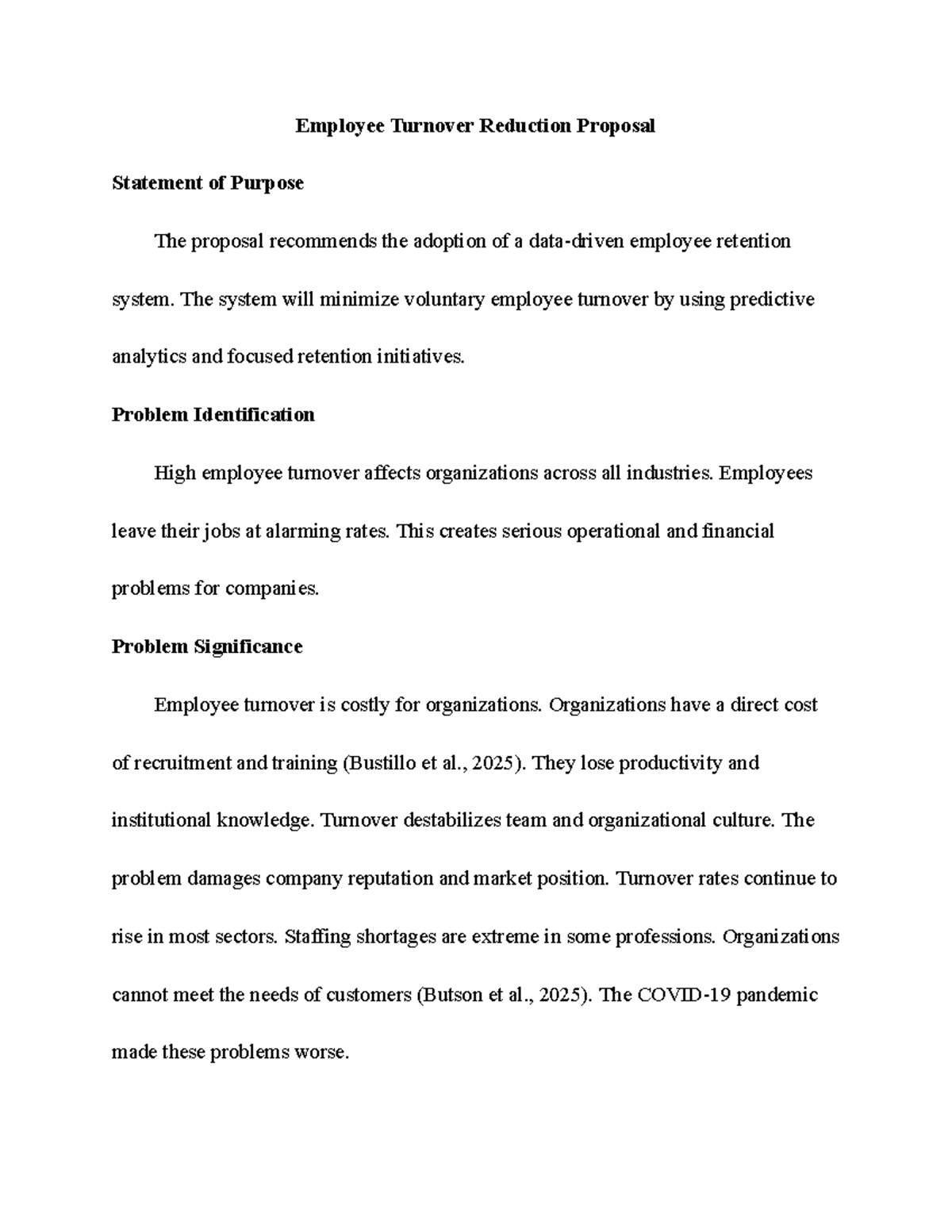 Comp T3 - Employee Turnover Reduction Proposal and Strategies - Studocu