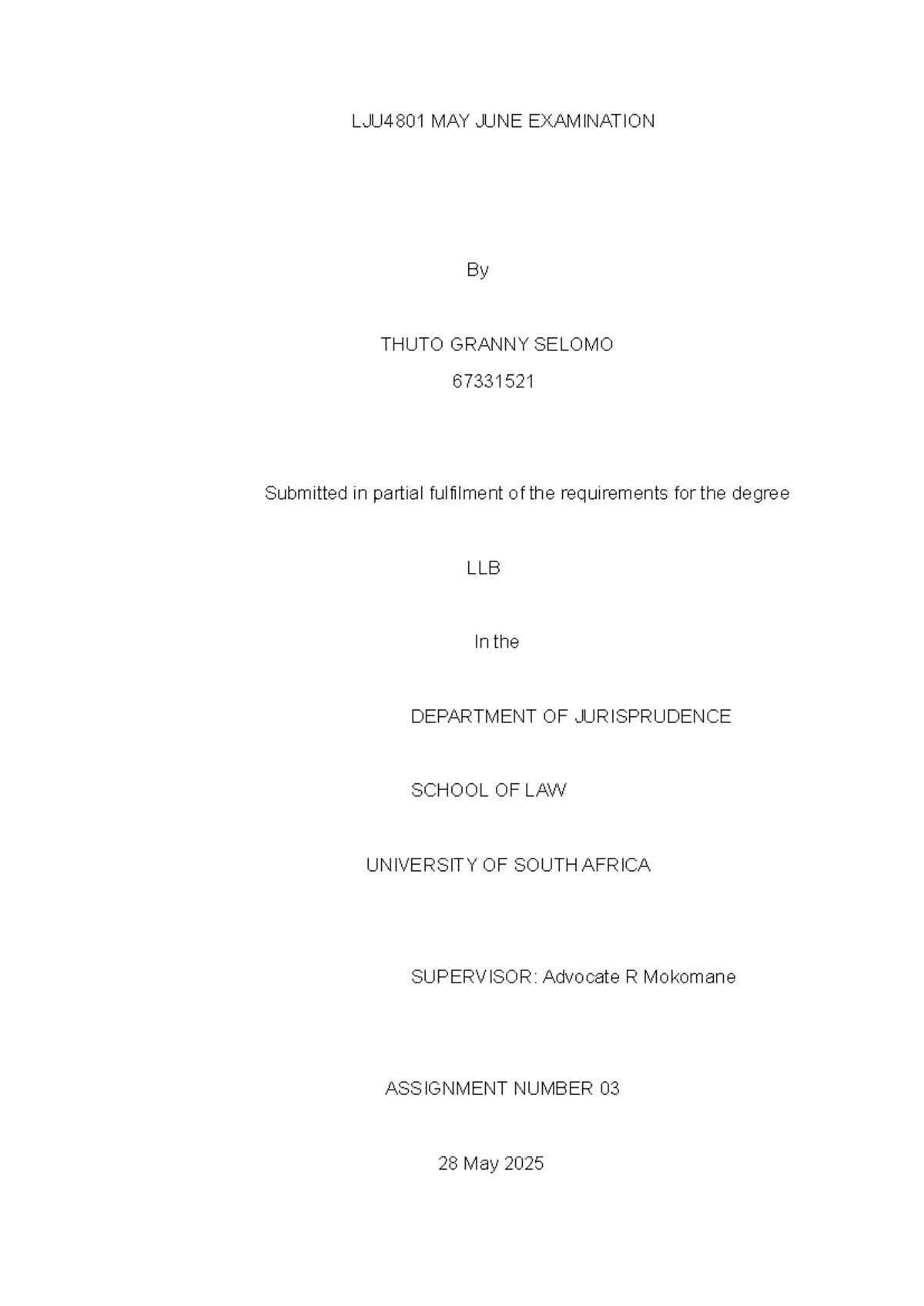 LJU4801 LEGAL PHILOSOPHY FINAL EXAMINATION NOTES - Studocu