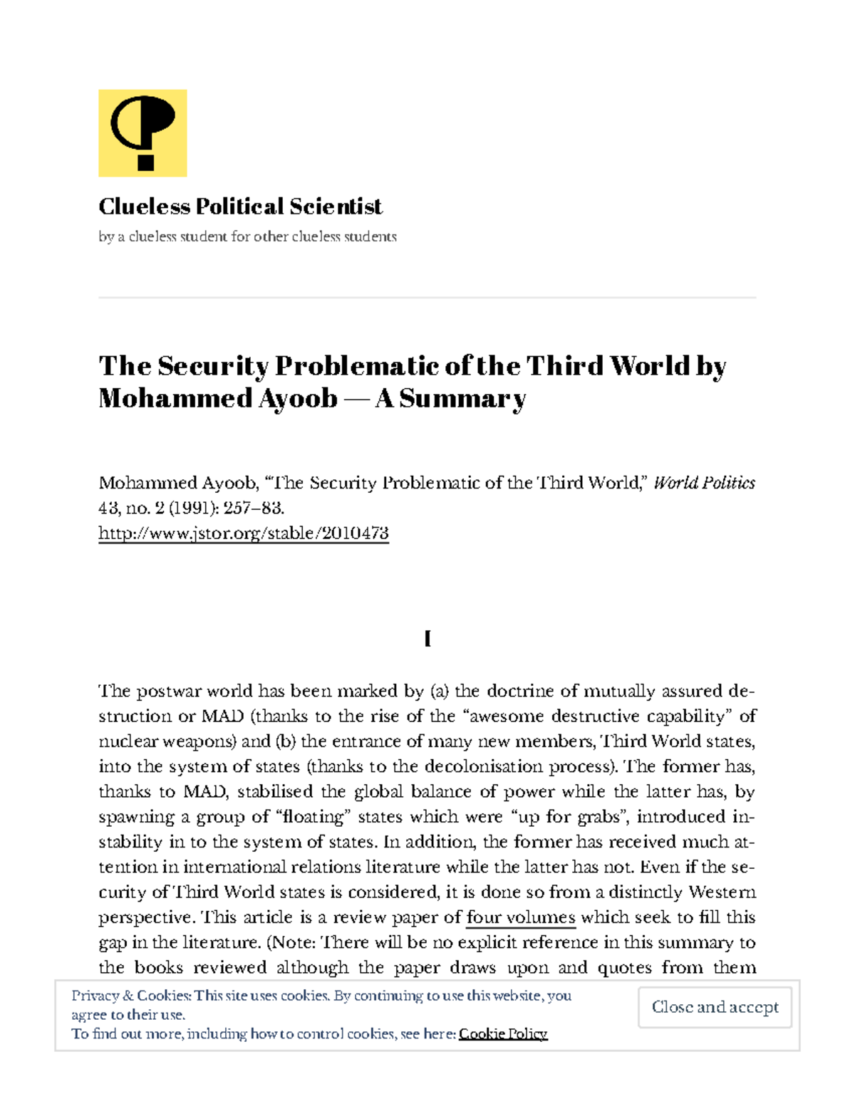Third World Security Issues: Summary of Ayoob's Analysis - Studocu