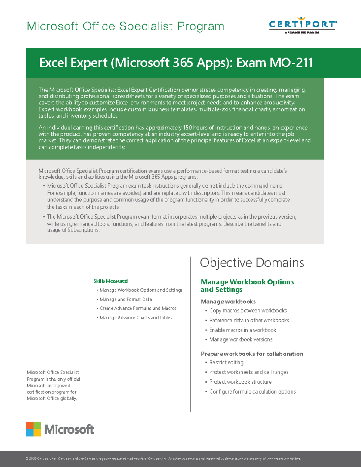 MOS Excel Expert 365 - Exam Overview and Skills Measured - Studocu