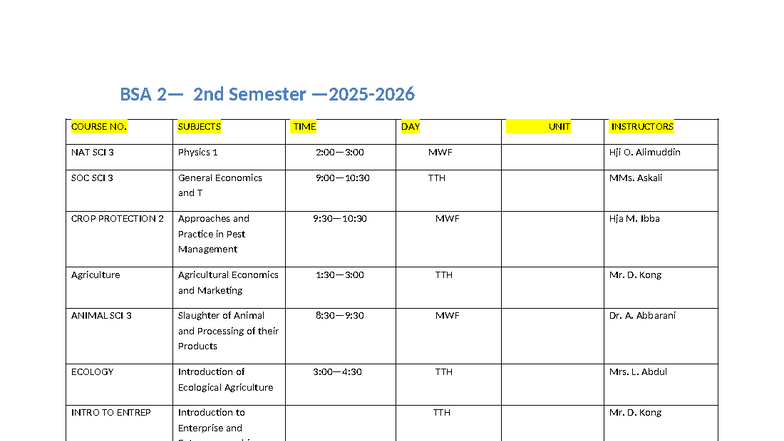 BSA 2— 2nd Sem-WPS Office - BSA 2— 2nd Semester —2025- COURSE NO ...
