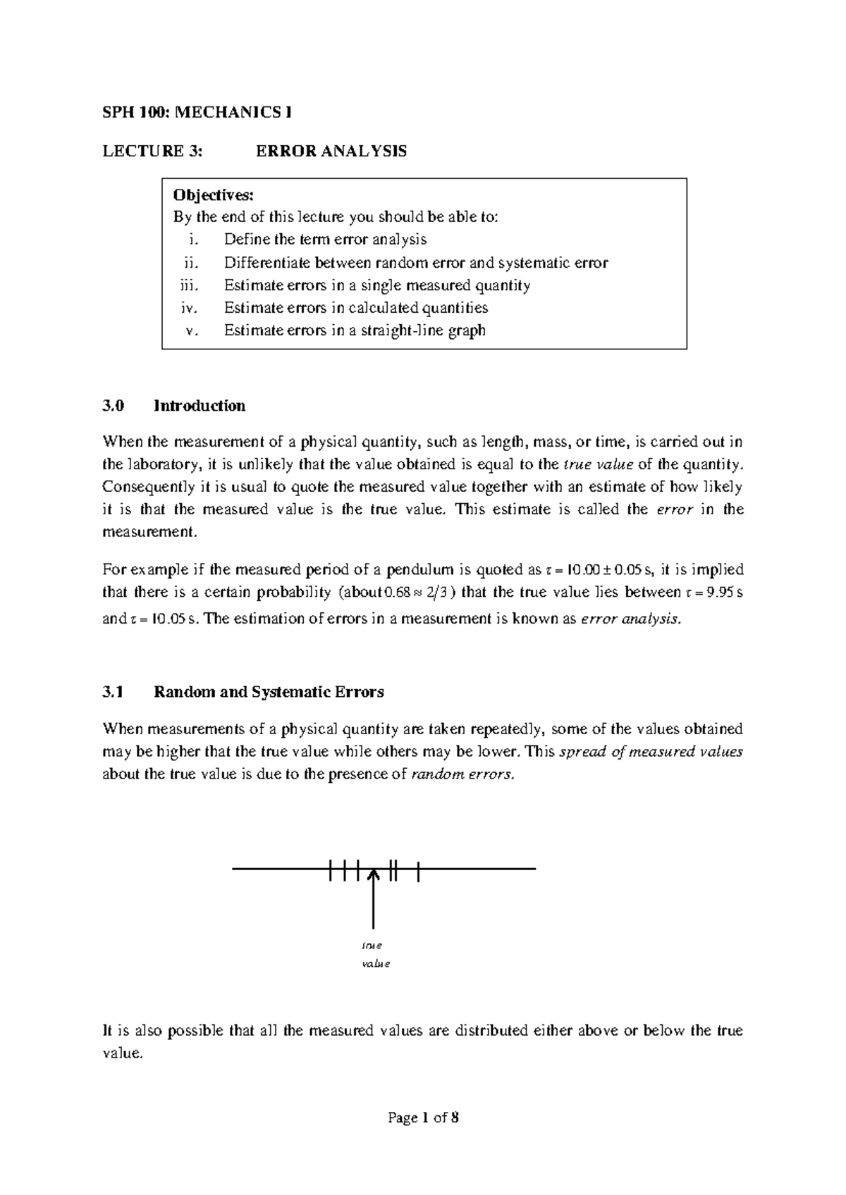 SPH 100 Mechanics I: Lecture 3 - Error Analysis Overview - Studocu