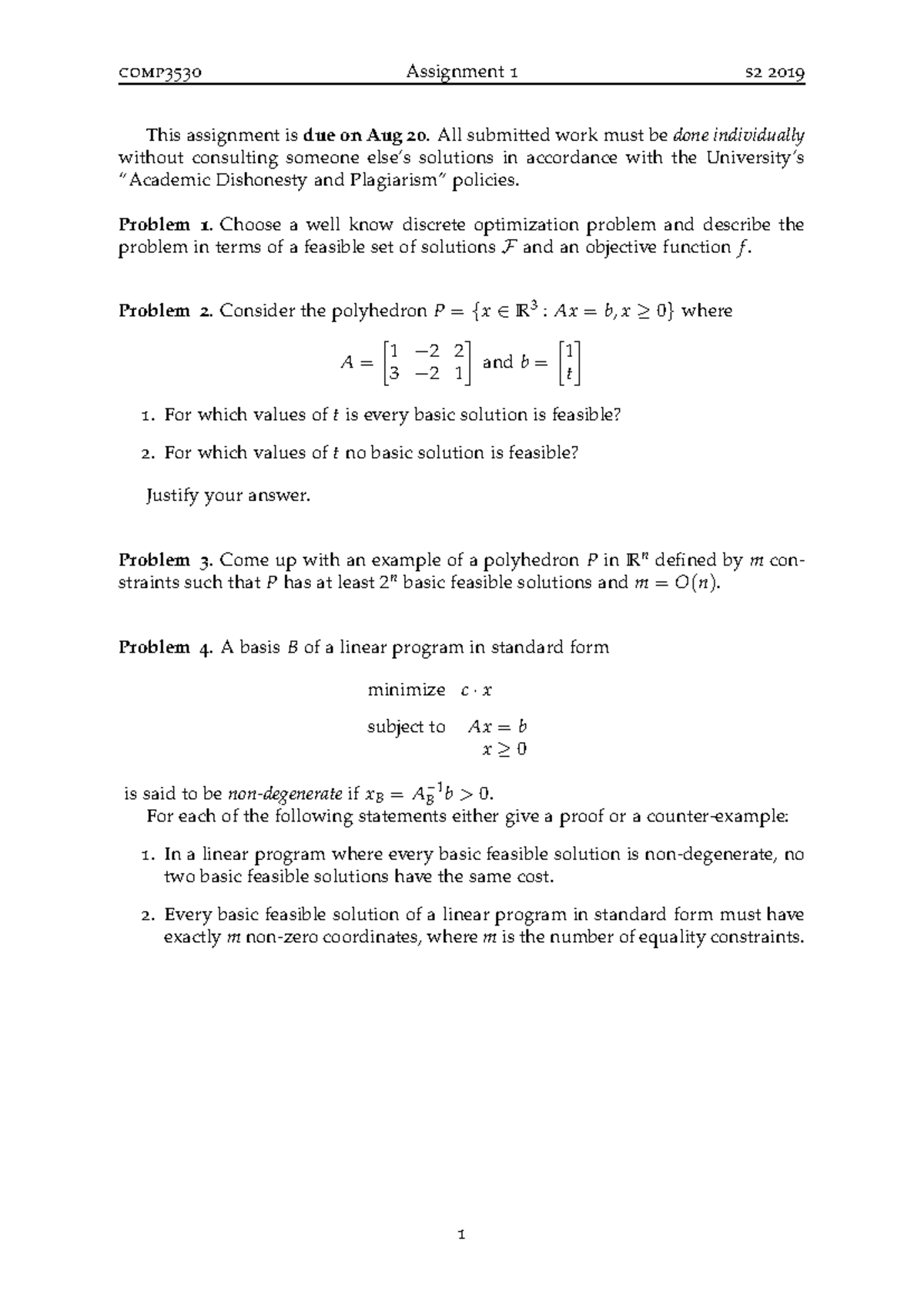 COMP3530 Assignment 1: Discrete Optimization Problems & Solutions - Studocu
