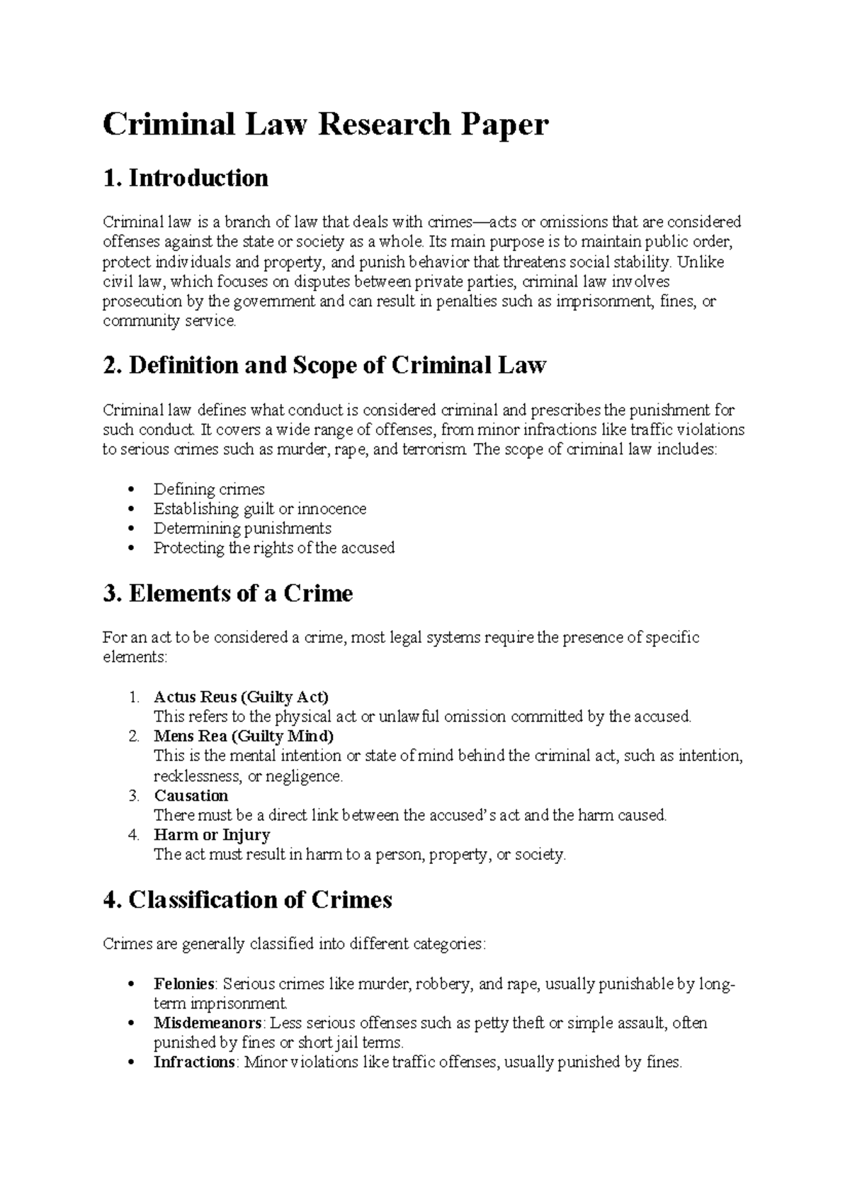 Criminal Law Research Paper: Key Concepts and Elements - Studocu