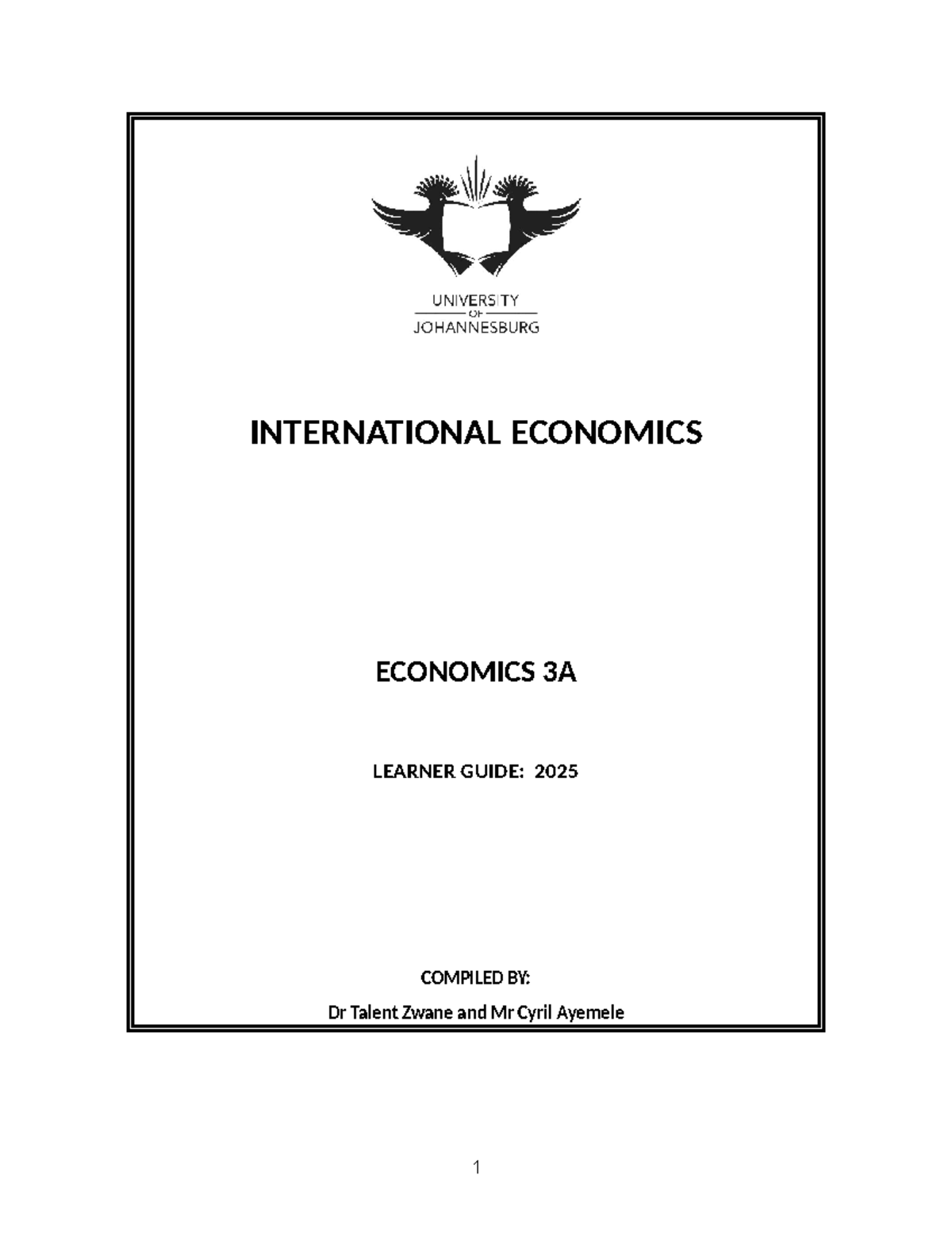 Economics 3A International Economics Study Guide 2025 - Studocu