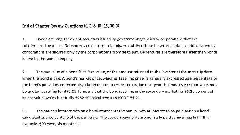 Module 9: Bond Concepts Review Questions & Solutions - Studocu
