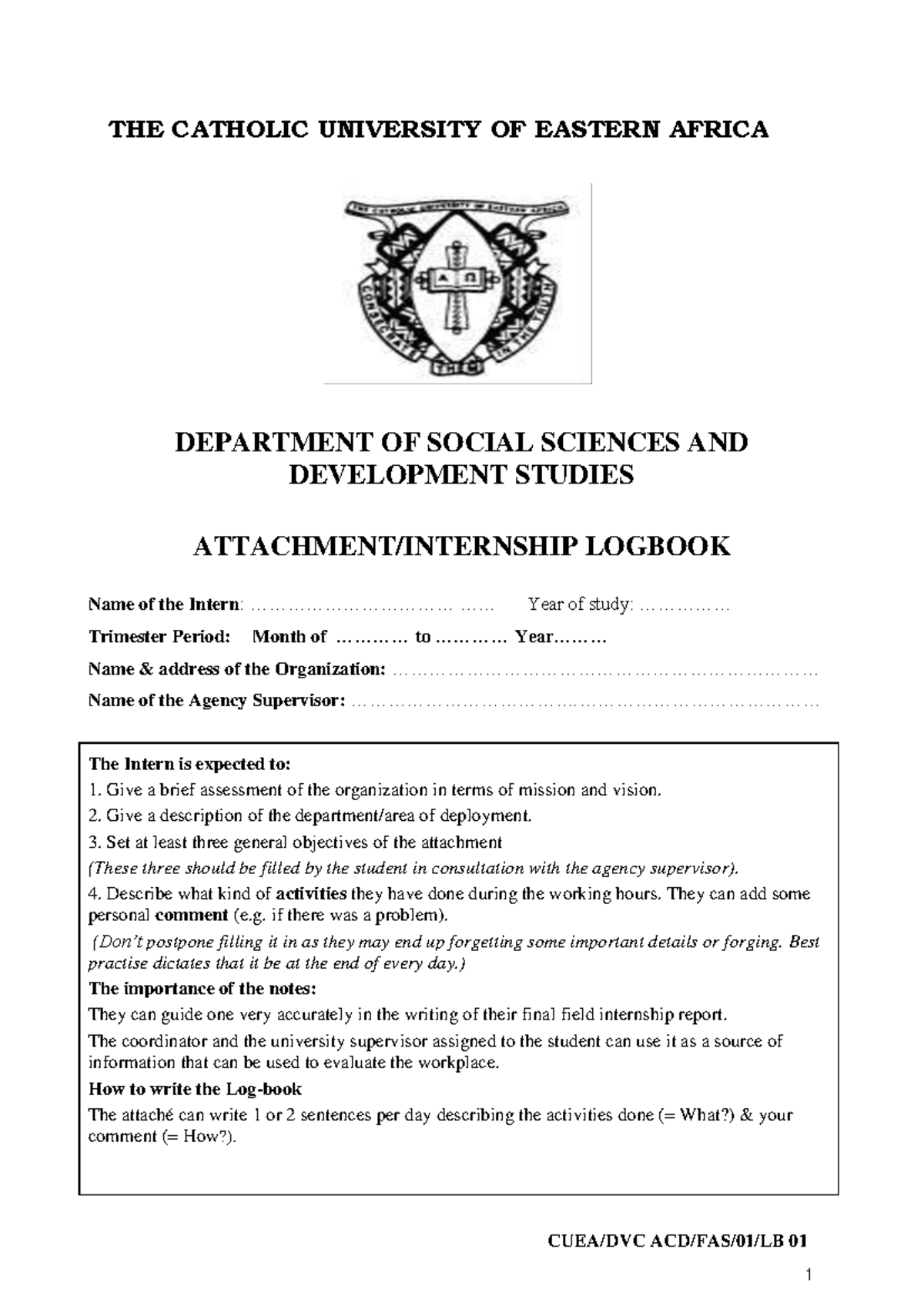 Attachment Logbook for Faculty of Social Sciences - Internship Report ...
