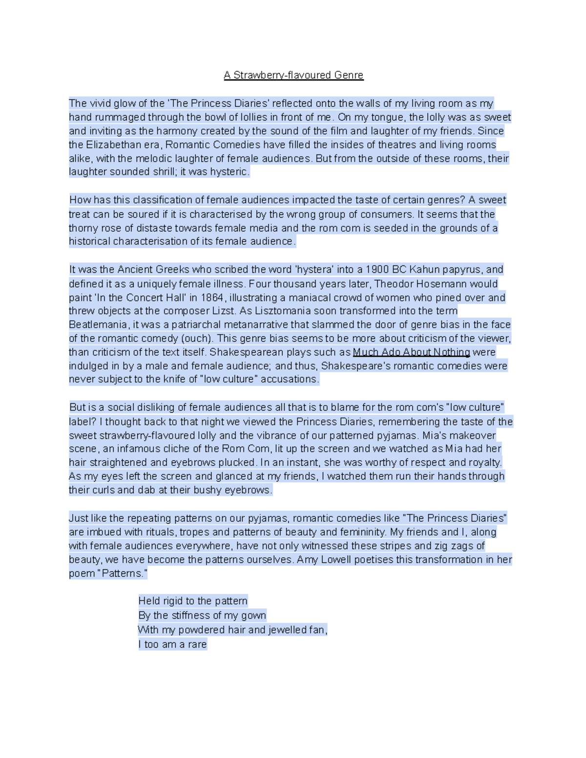 HSC Discursive Essay: The Sweet and Sour of Romantic Comedies - Studocu