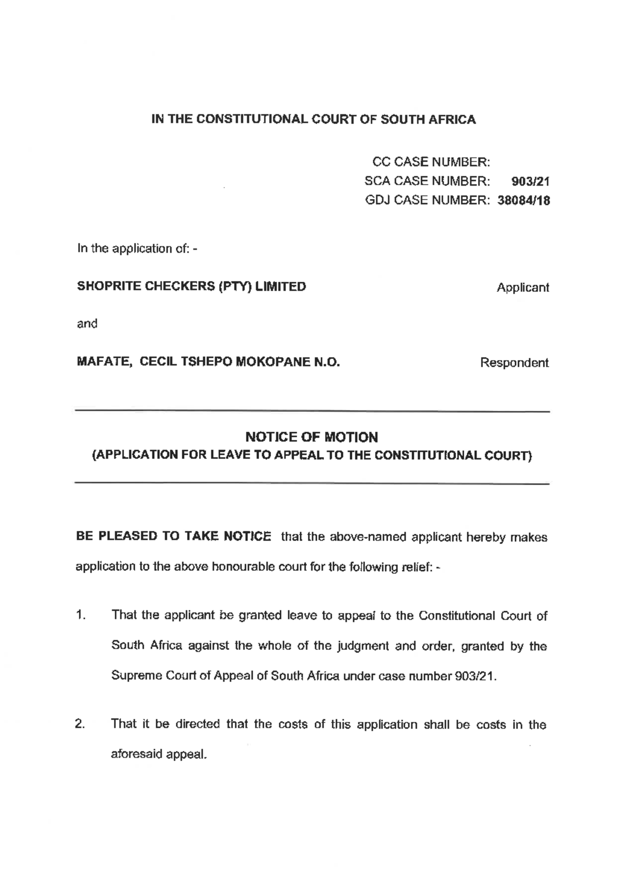 1. Application: Motion Notion & Founding Affidavit Analysis - Studocu
