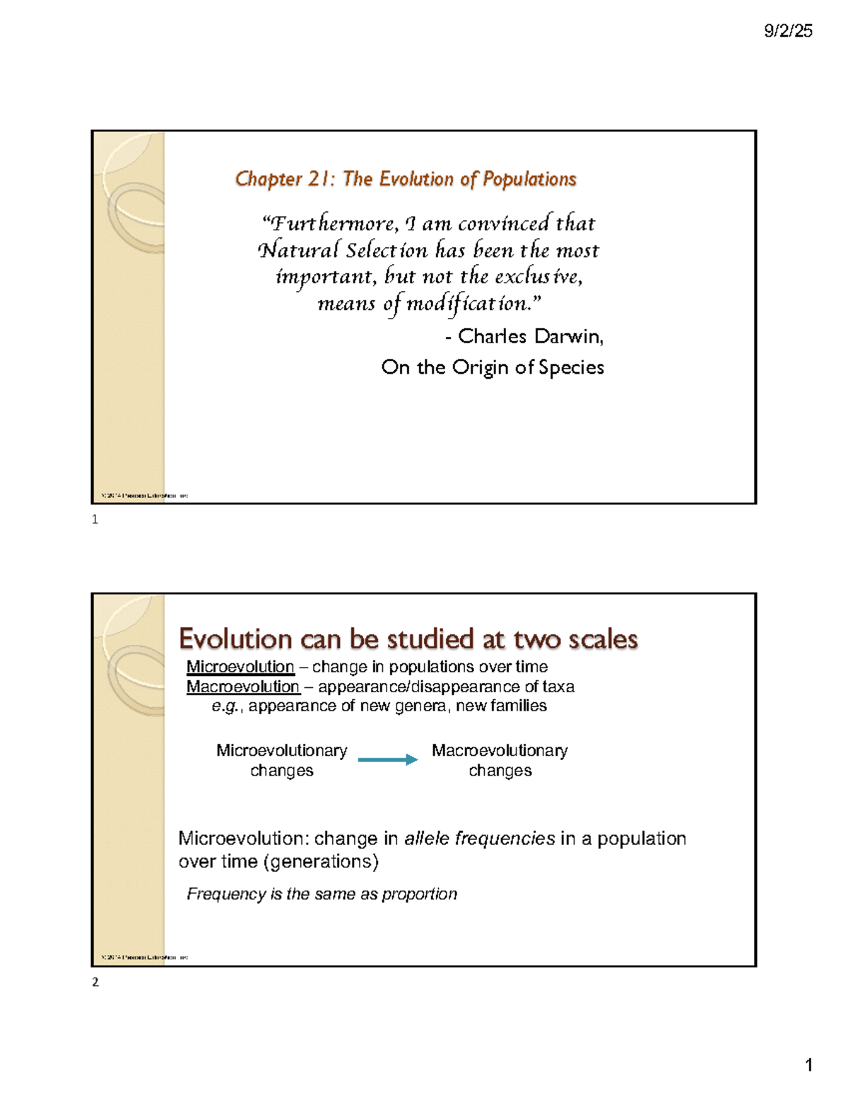 Microevolution and Natural Selection: Evolution of Populations (BIO101 ...