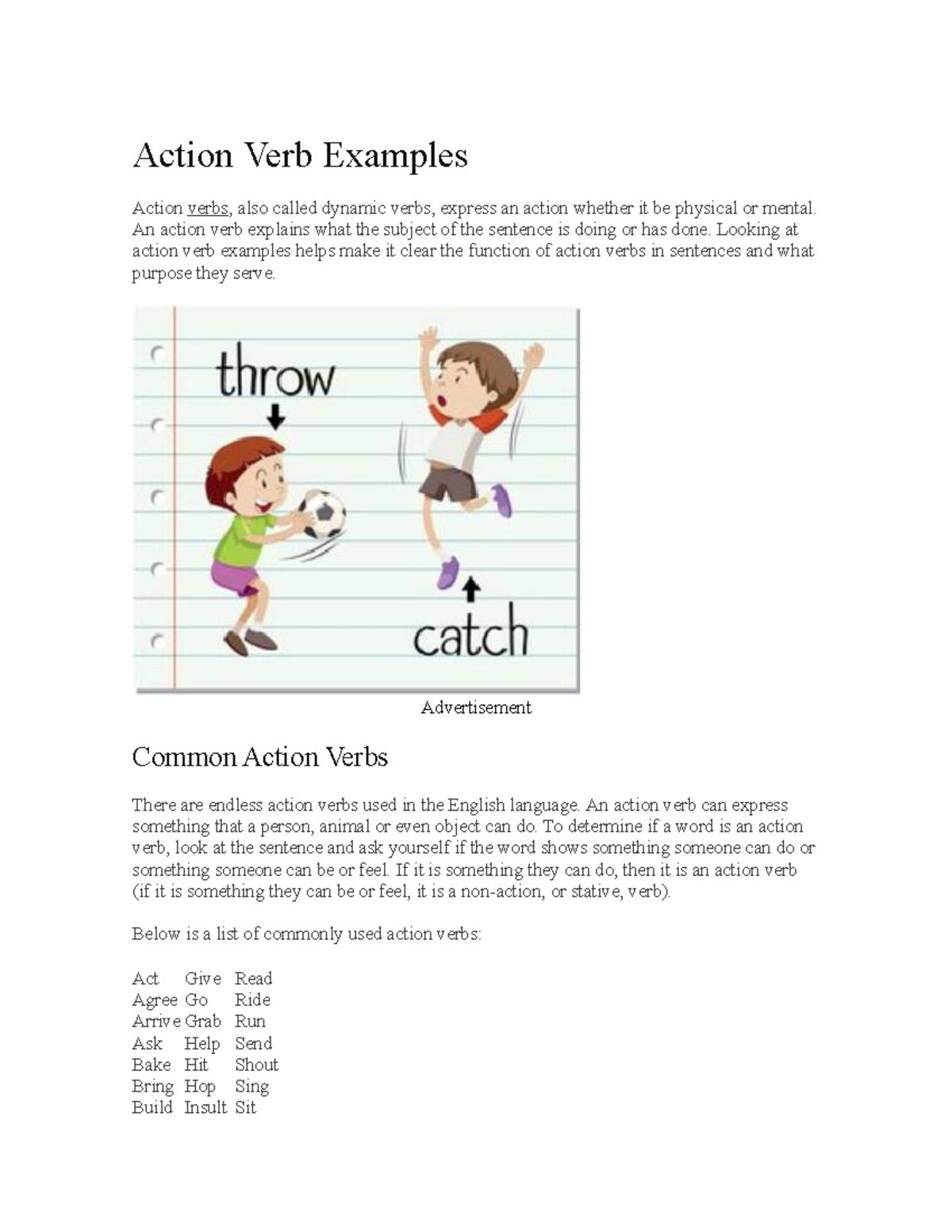 Action Verbs Overview - Apuntes 1,2 - Studocu