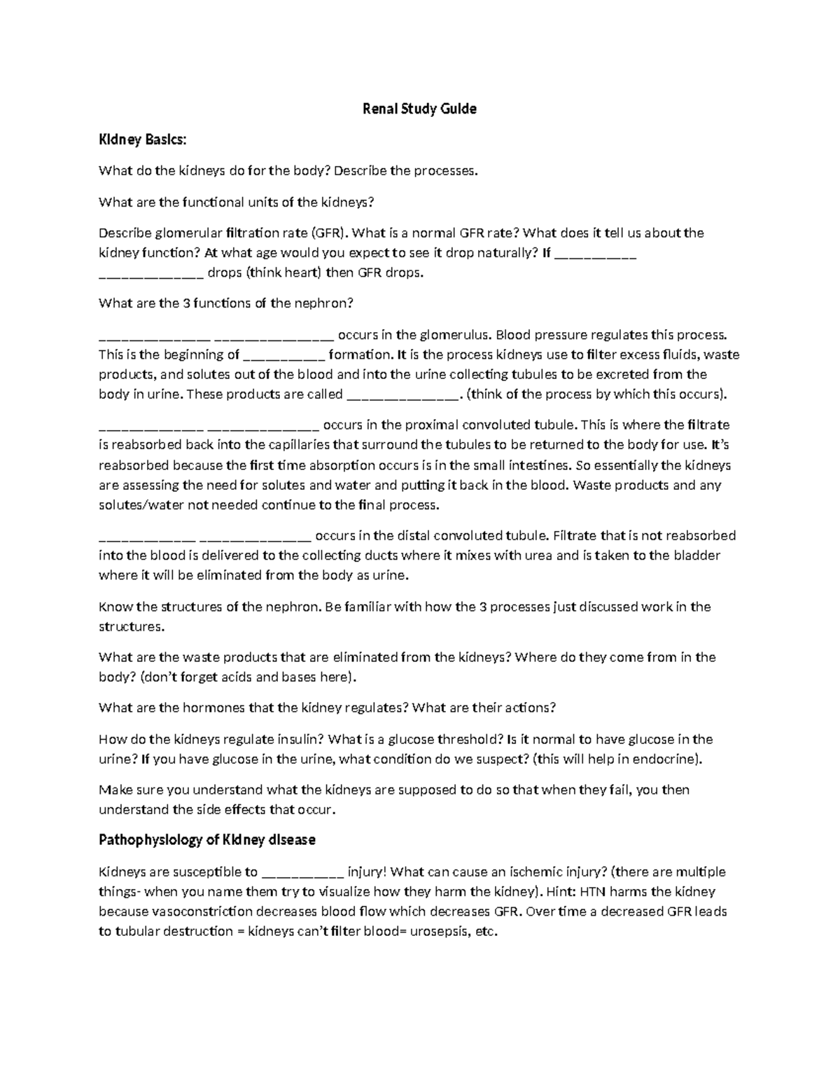 Renal Study Guide - Renal Study Guide Kidney Basics: What do the ...