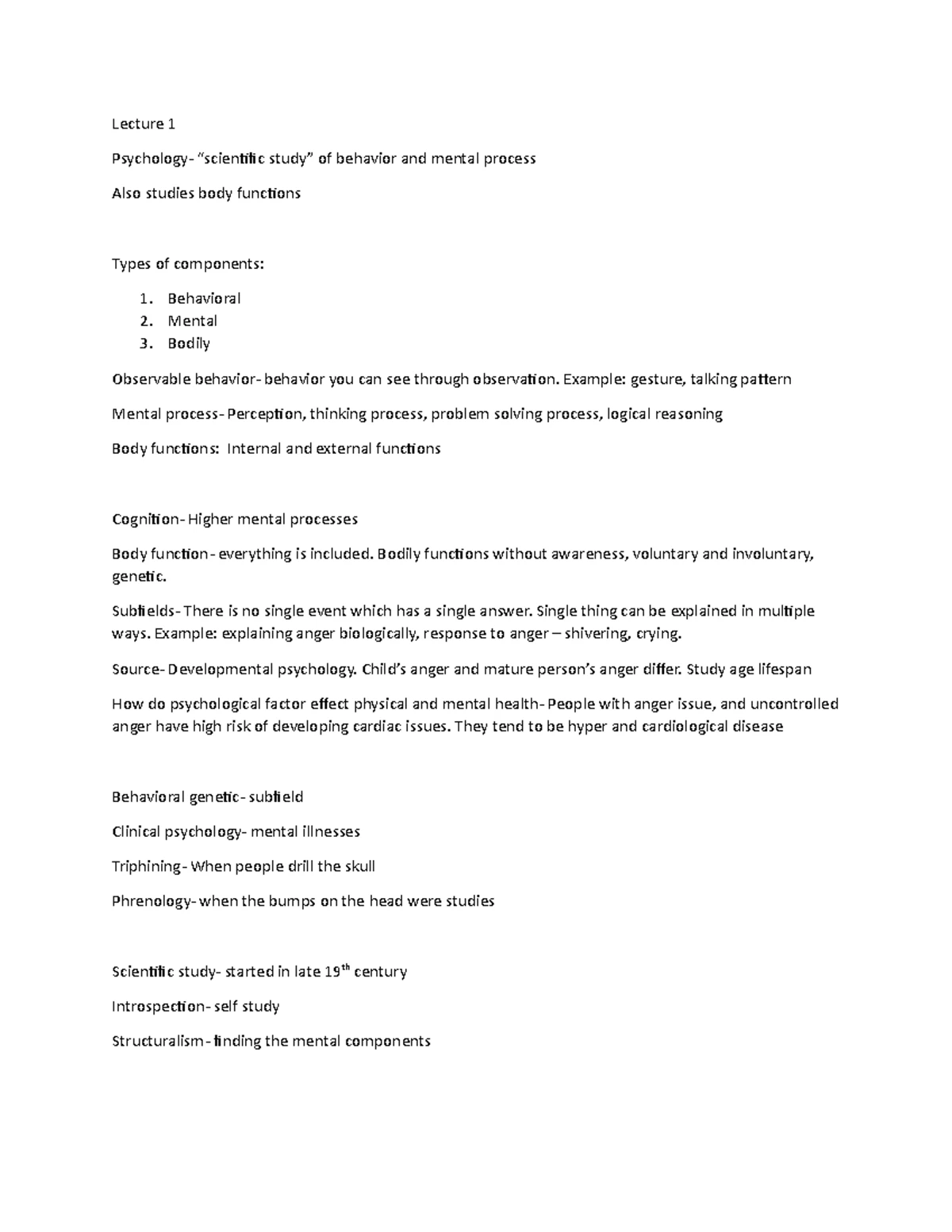 Chapter 1: Intro to Psychology Class Notes - PSY101_FhK - Studocu
