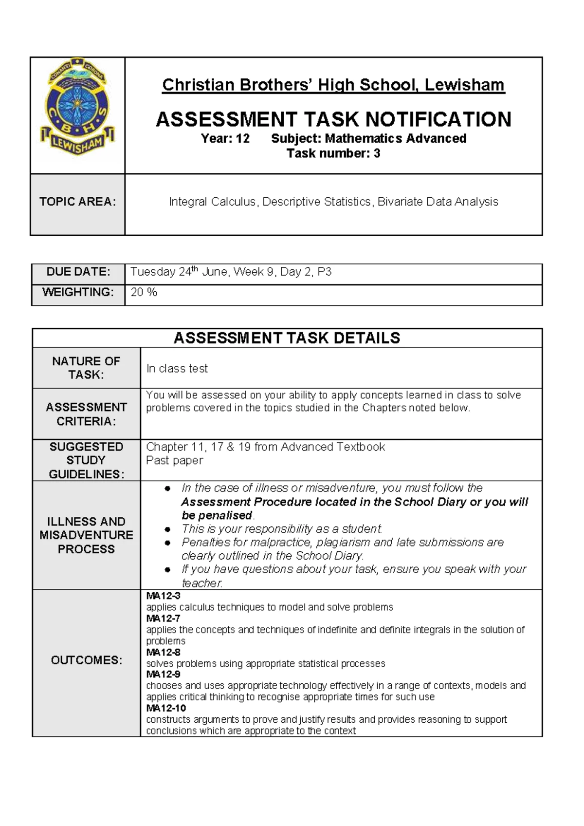 2025 SOR II Year 12 Assessment Task 2: Exam Notification - Studocu