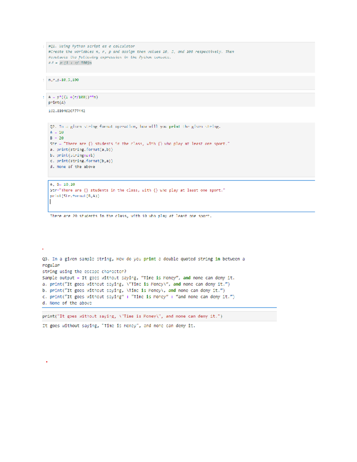 Assignment 1: Python Basics for Beginners - Key Concepts and Exercises ...