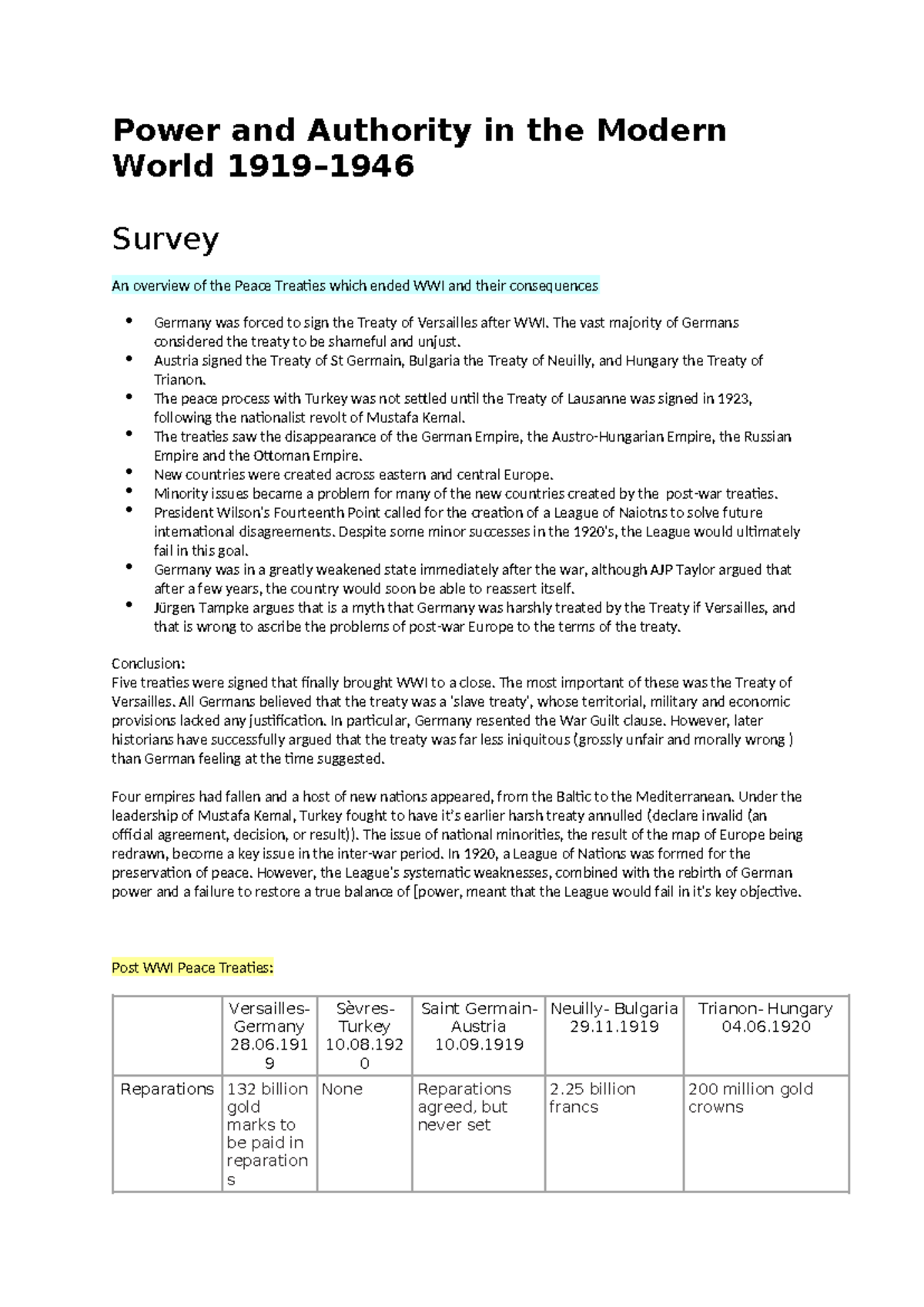 Power and Authority Notes - Power and Authority in the Modern World ...