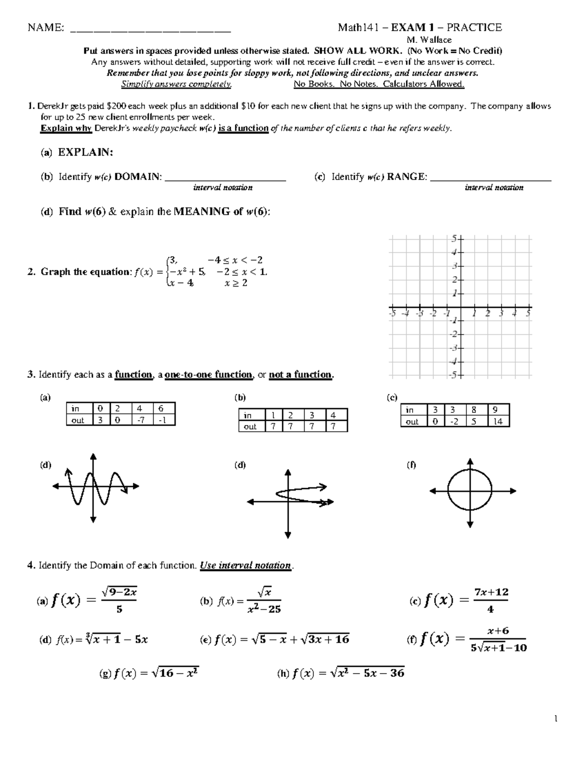 Math141 - Exam 1 Practice Questions and Guidelines - Studocu