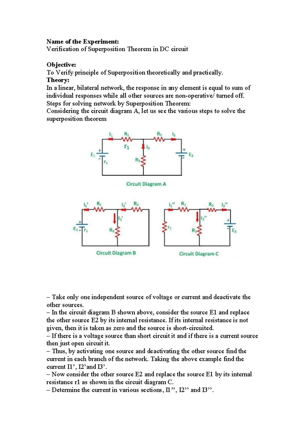 EXP 6: Verification of Superposition Theorem in DC Circuits - Studocu