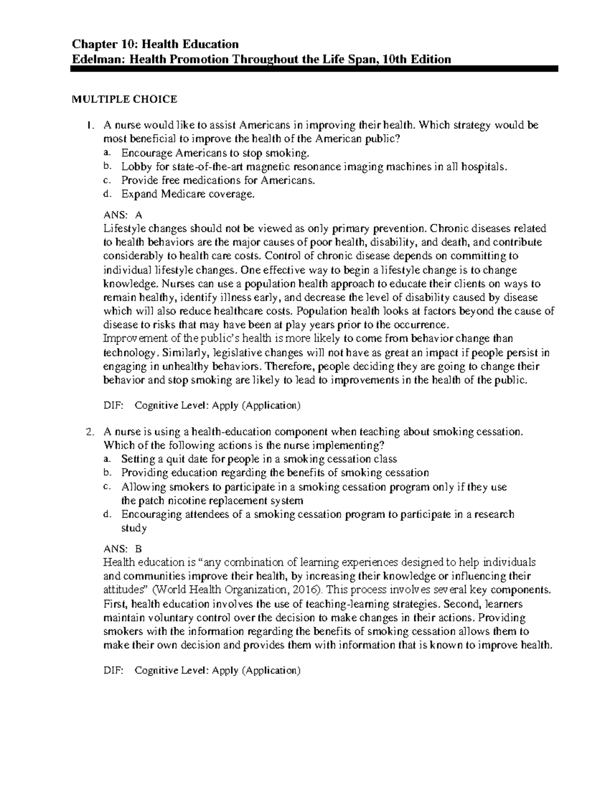 Health Education Strategies in Health Promotion (CHAP 10) - Studocu