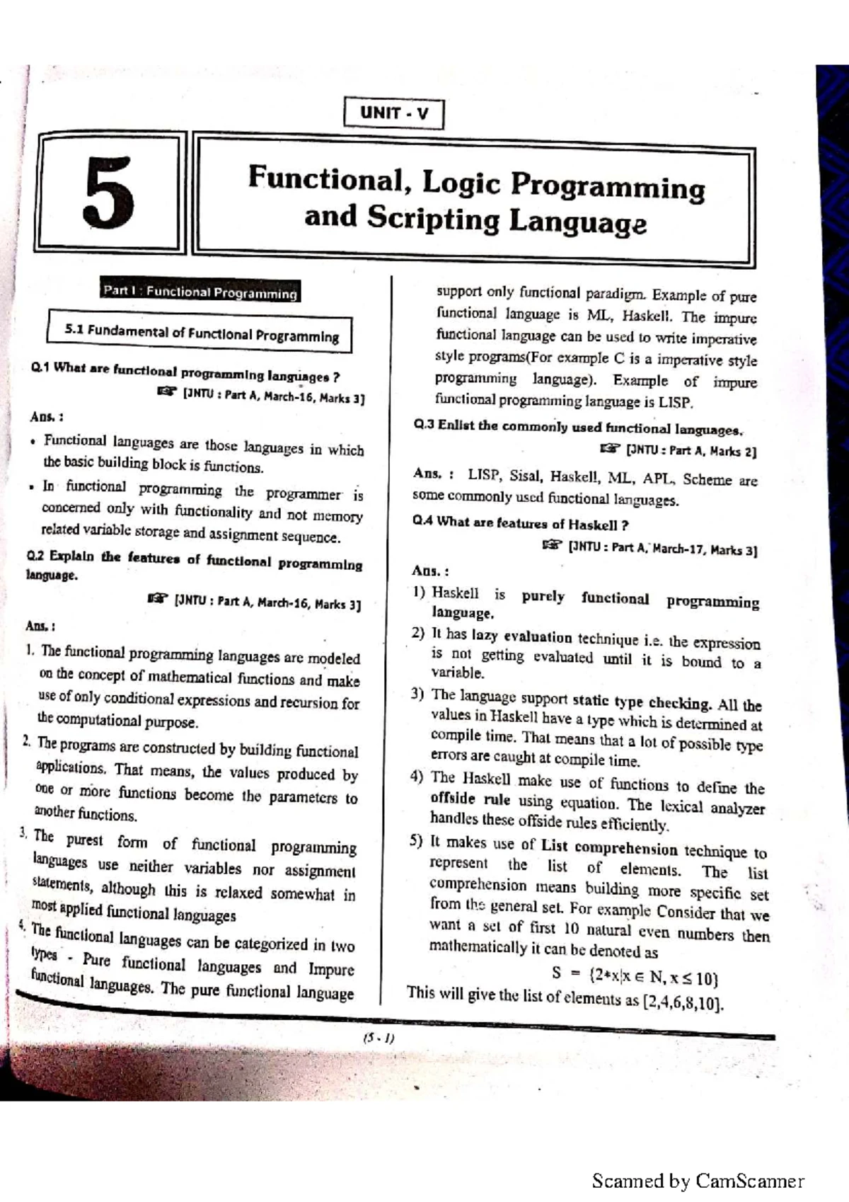 PPL Unit-5: Fundamentals of Programming Languages and Logic - Studocu