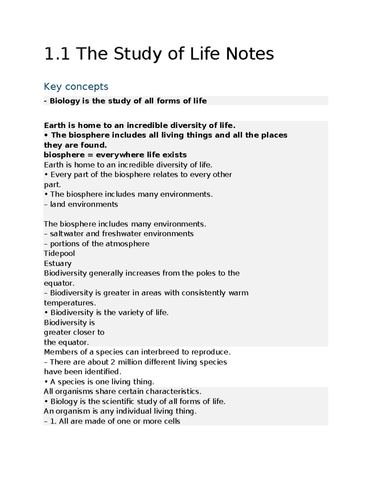 Final Exam Notes: Study of Life & Unifying Themes in Bio (BIO101) - Studocu