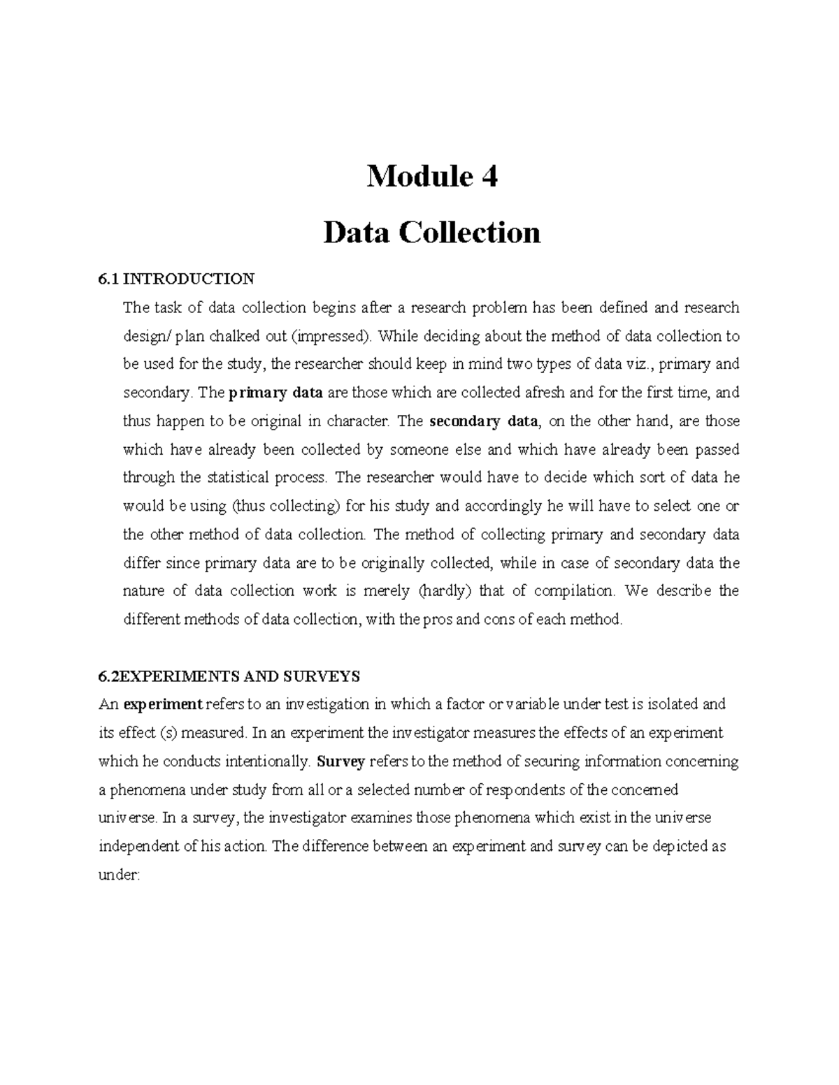Module 4: Data Collection Methods and Techniques - Studocu