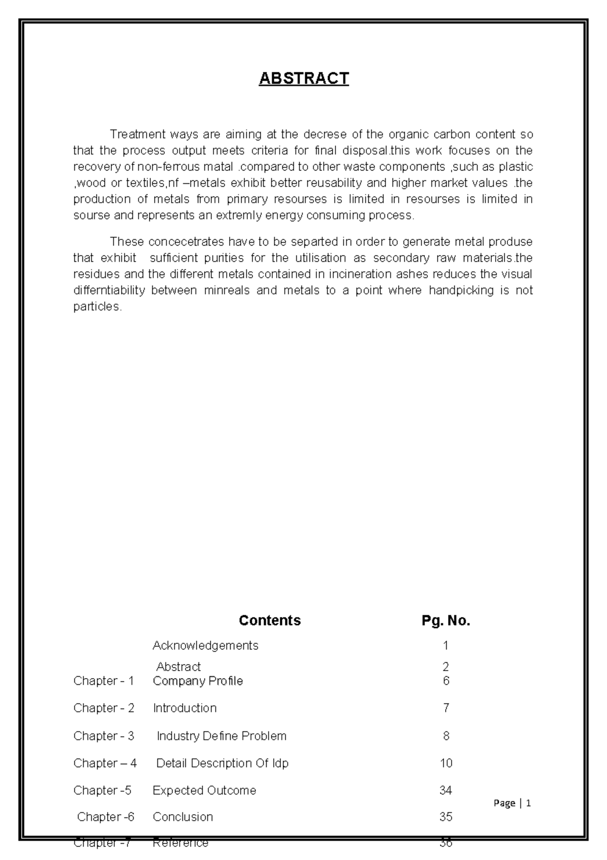 Project Report on Magnetic Separator - ABSTRACT Treatment ways are ...