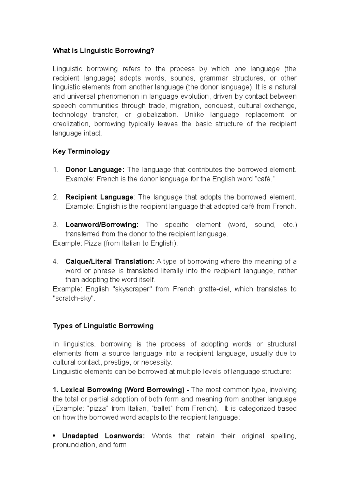 Linguistic Borrowing: Types and Examples in Language Evolution - Studocu