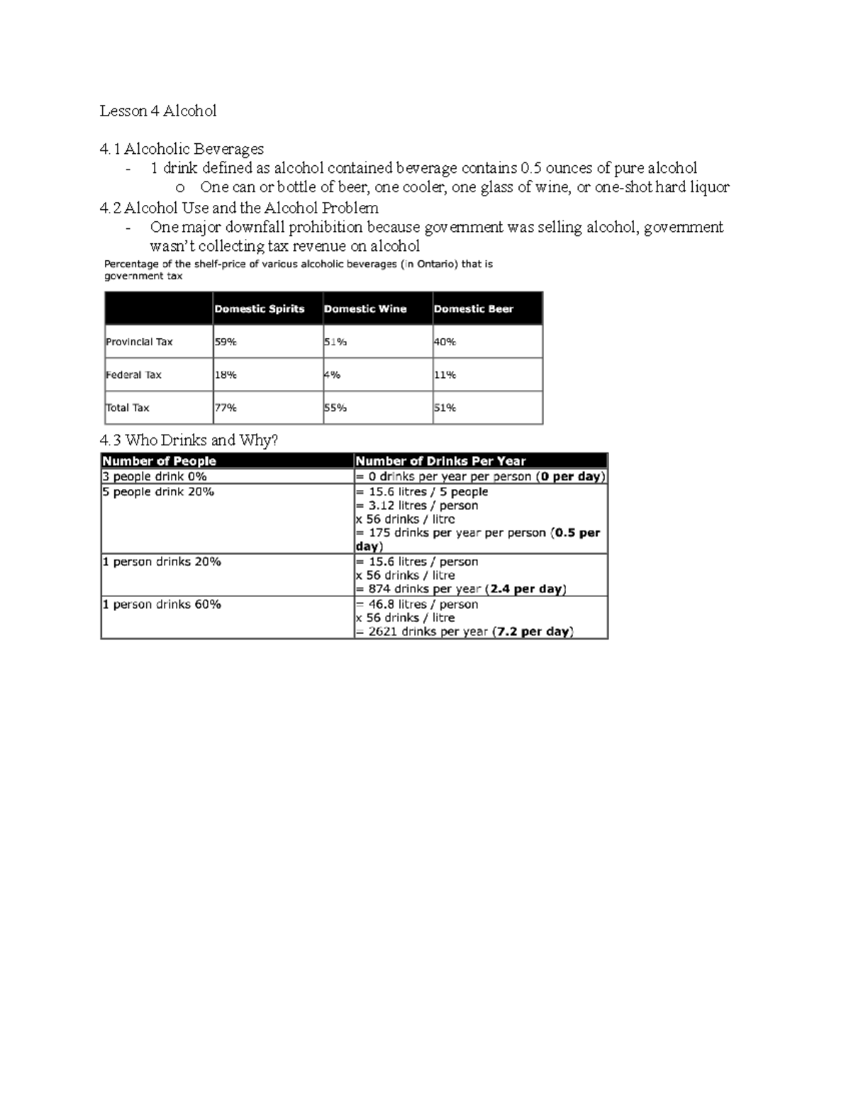Lesson 4 Alcohol - Lesson 4 Alcohol 4 Alcoholic Beverages - 1 drink defined as alcohol contained ...