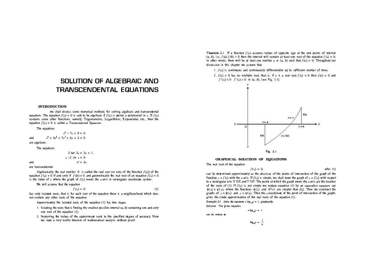 Numerical Analysis 11 - Solutions for Algebraic & Transcendental ...