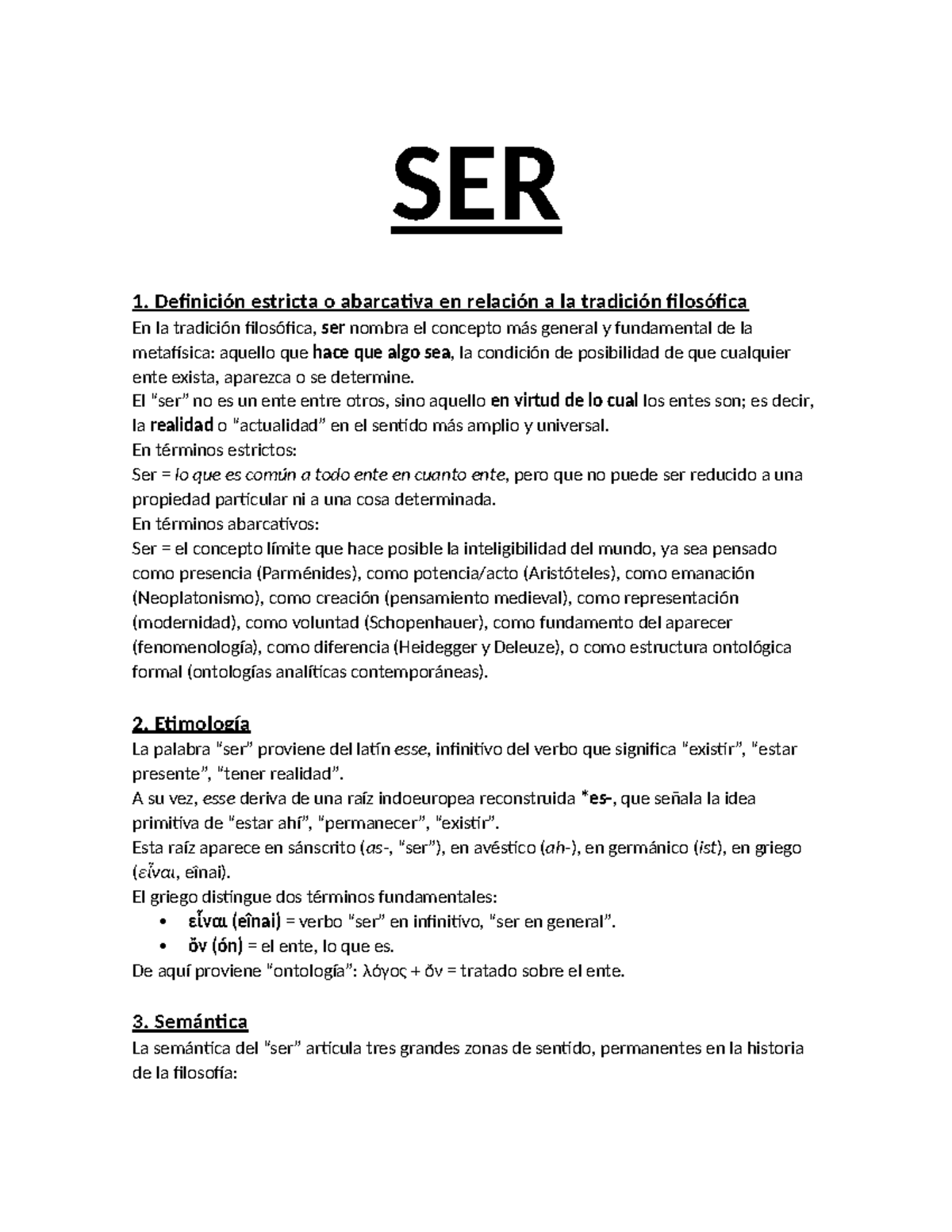 SER 1. Definición y Evolución del Concepto en la Filosofía - Studocu
