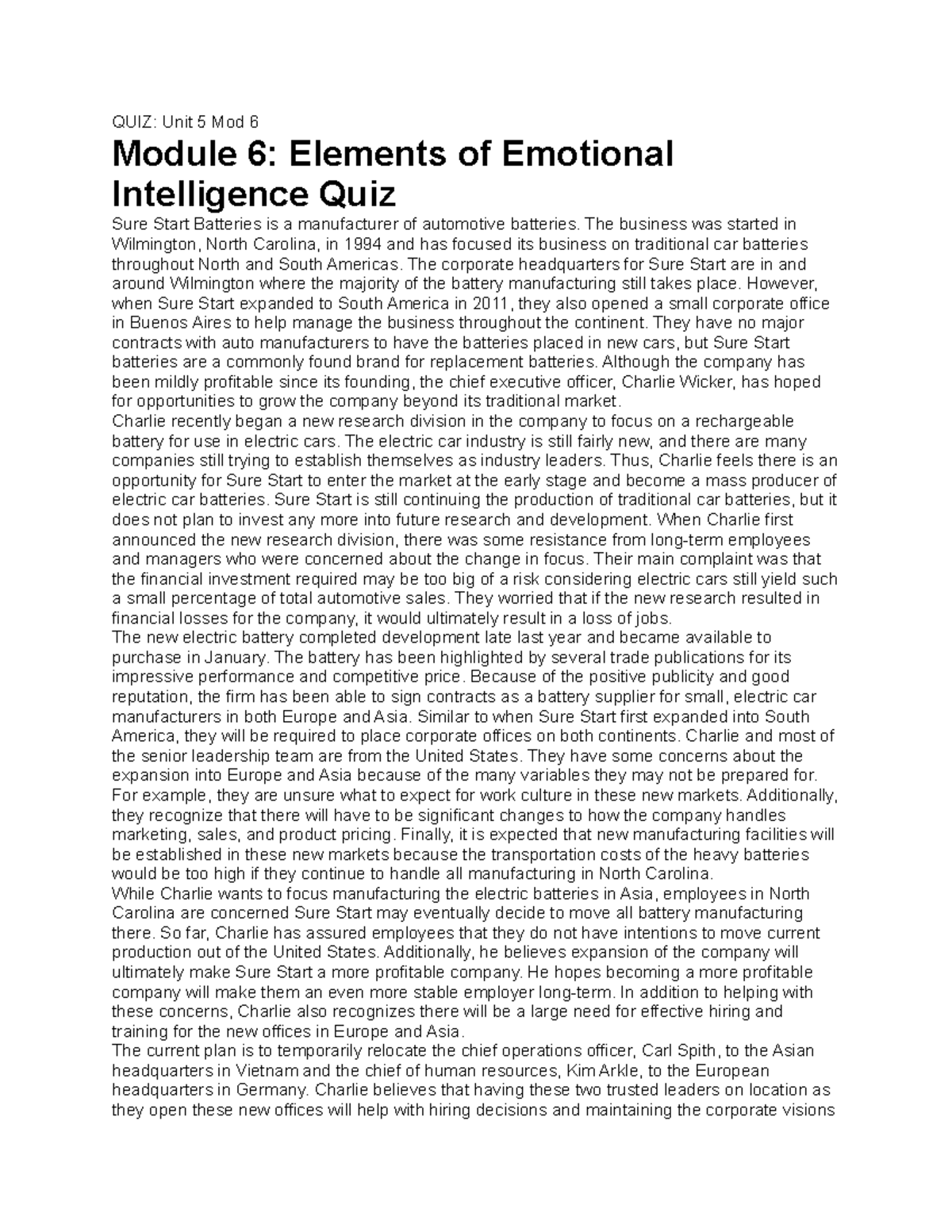 QUIZ: Emotional Intelligence in Leadership - Unit 5 Mod 6 - D072 - Studocu
