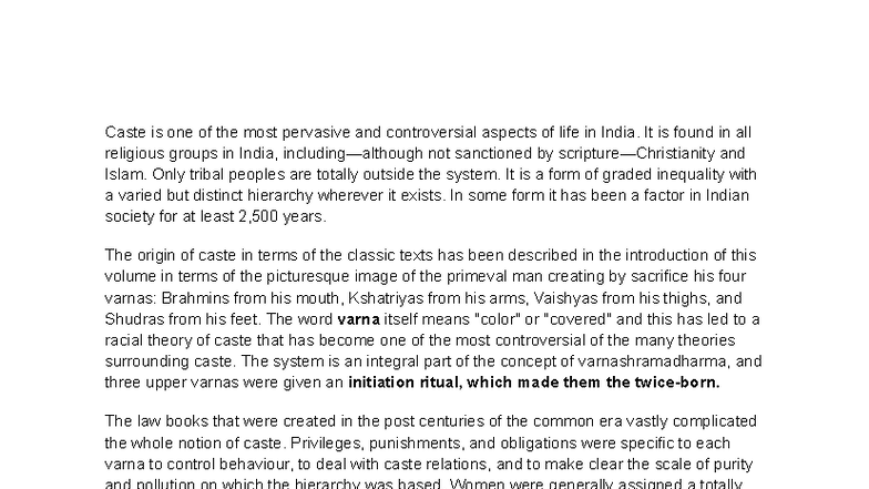 Caste System in India: Historical Insights and Theories - Notes - Studocu