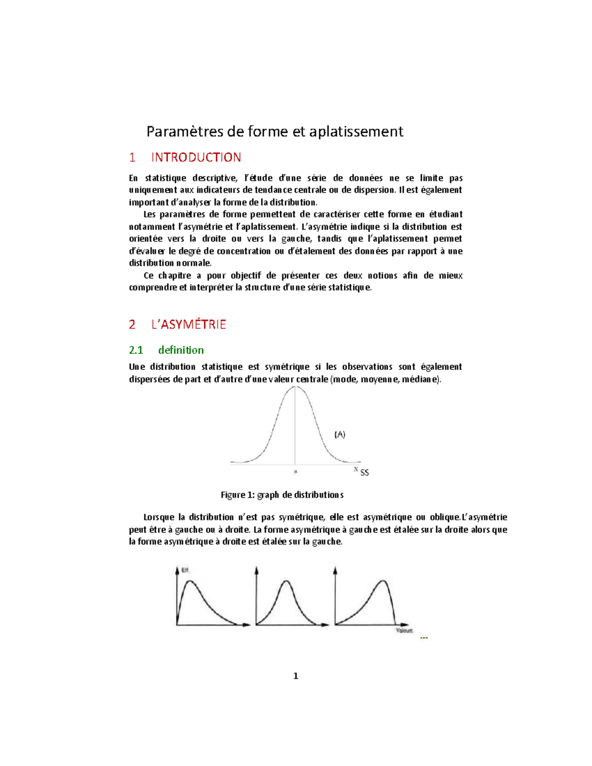 Paramètres de forme et aplatissement en statistique descriptive - Studocu