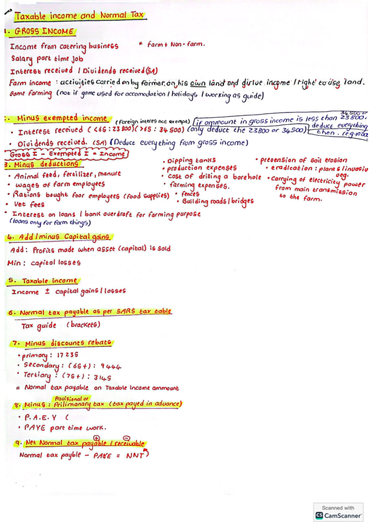 AGEC1624 Chapt 13Tax - Notes - Taxable income and Normal Tax 1. GROSS ...
