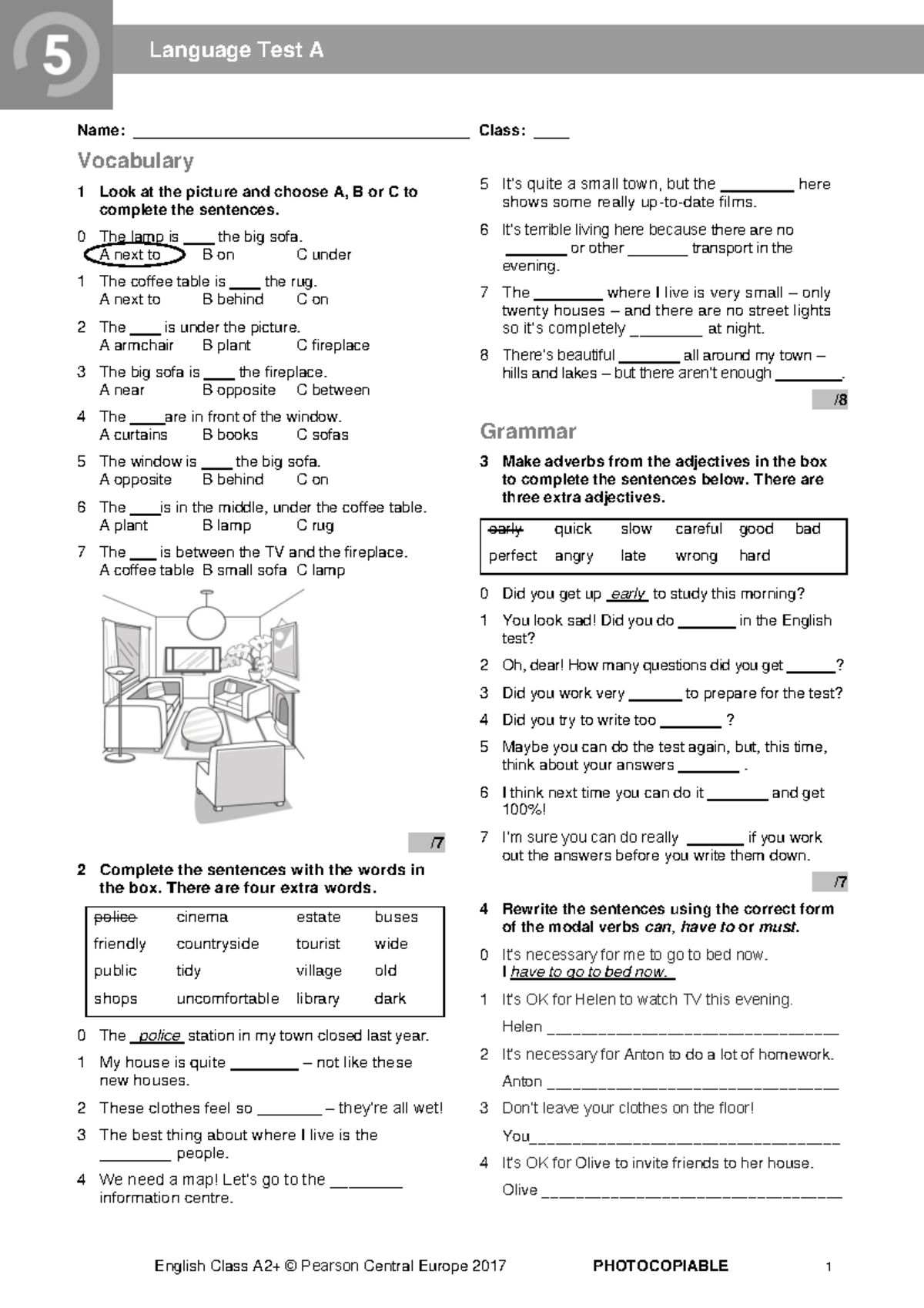 Language Test A: Vocabulary & Grammar Practice for English Class - Studocu
