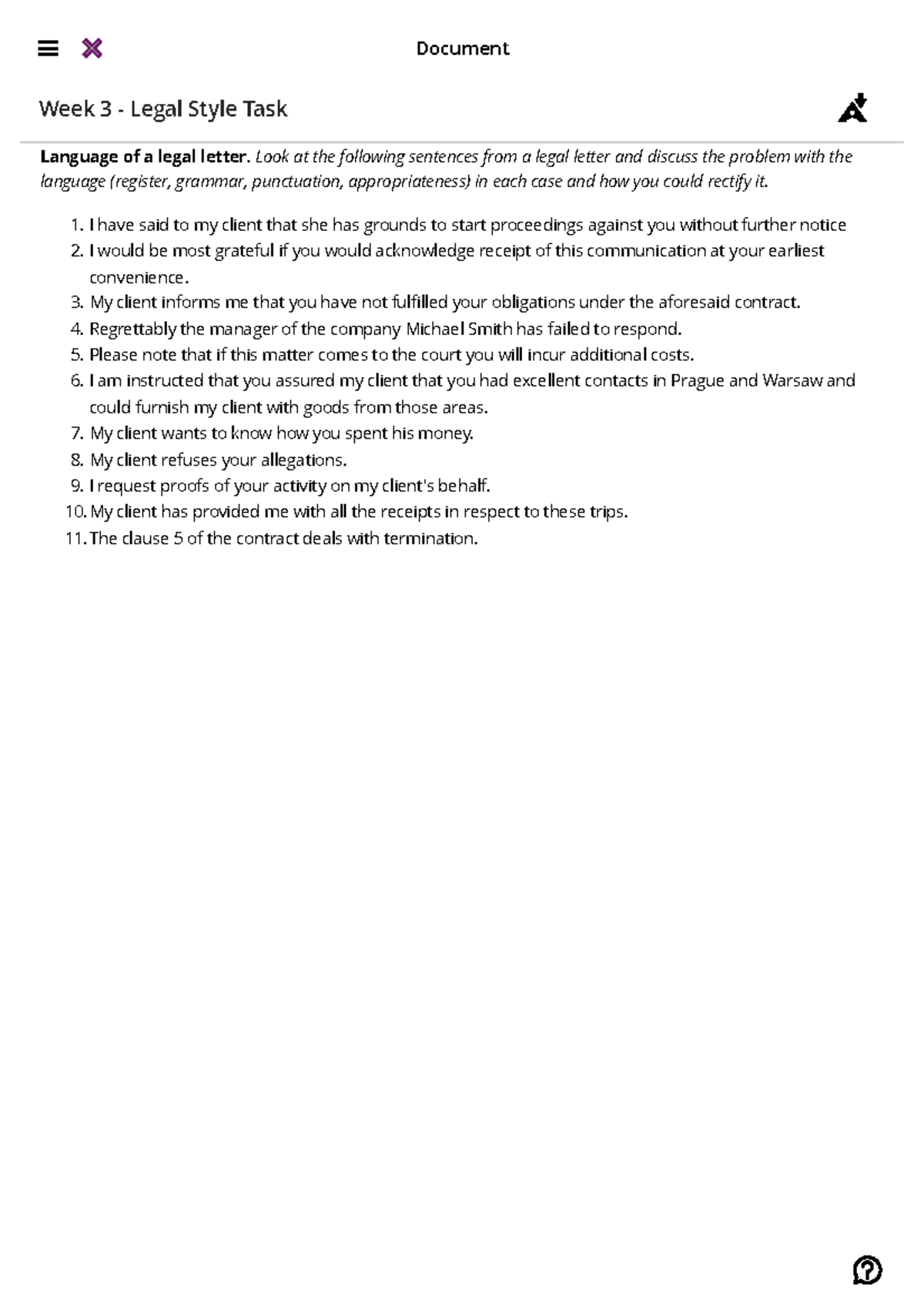 Document Legal writing phrases - Document Week 3 - Legal Style Task ...