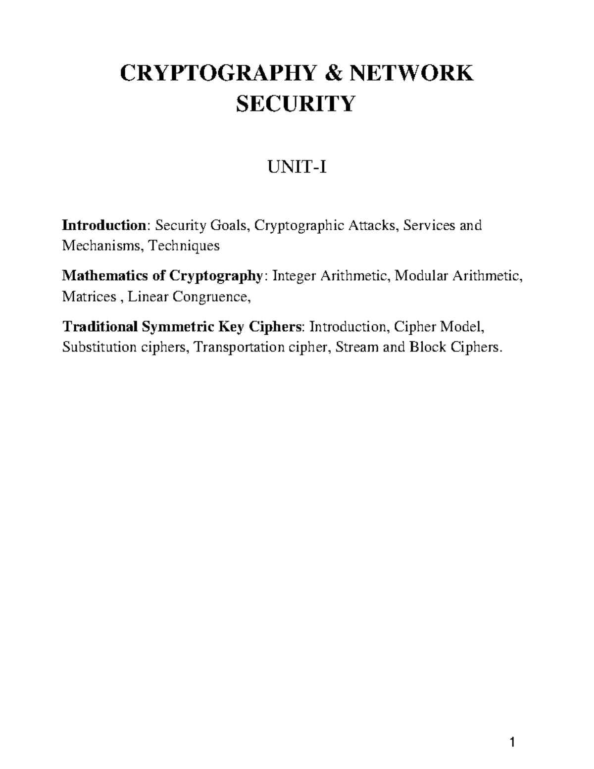 C&NS UNIT-1: Overview of Security Goals & Cryptographic Techniques ...