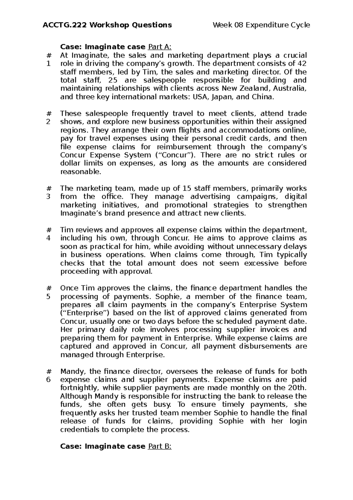Wk08 Workshop Questions: Expenditure Cycle Case Study Analysis - Studocu