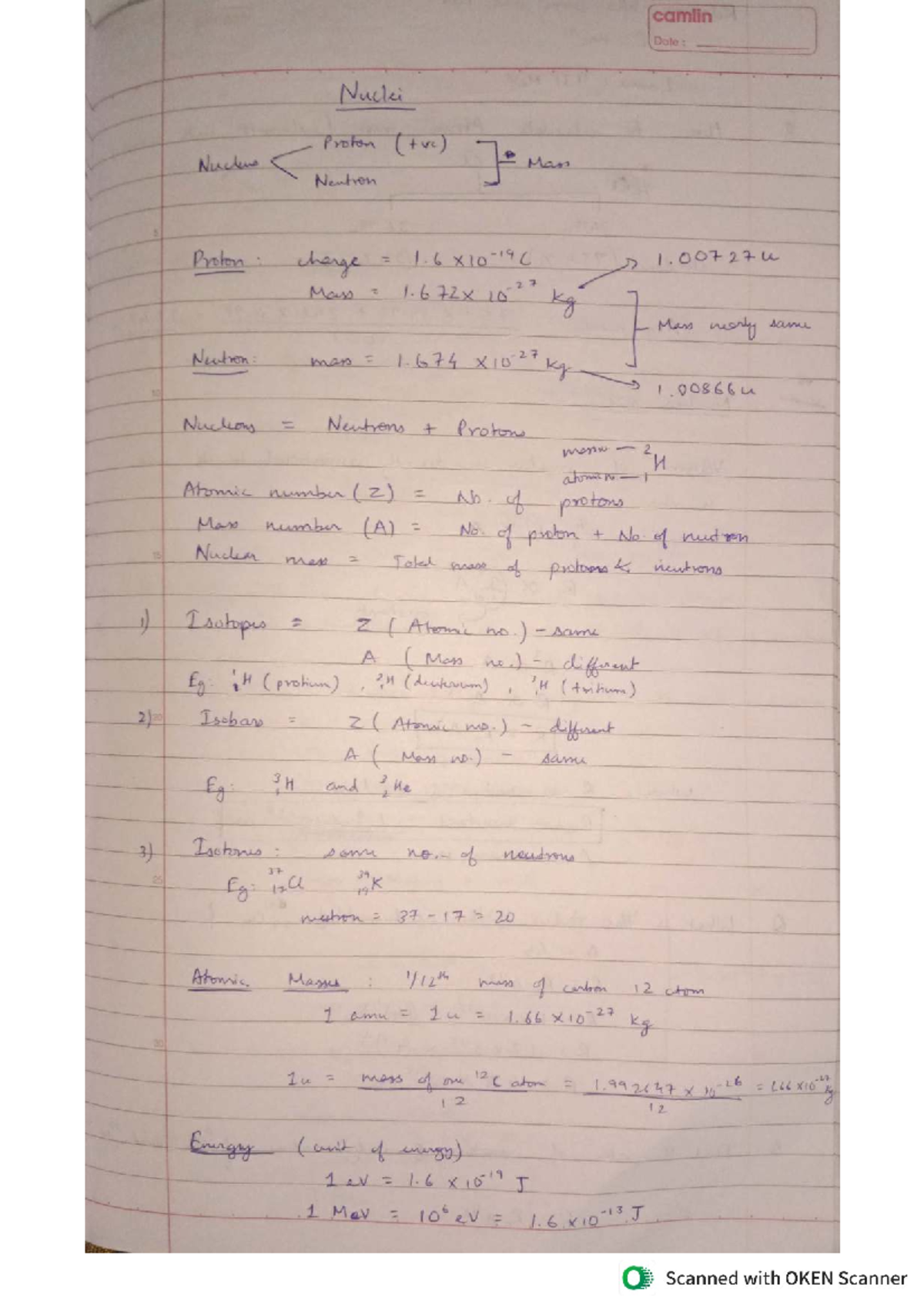 Nuclei Notes for Board Exams: Key Concepts and Questions - Studocu