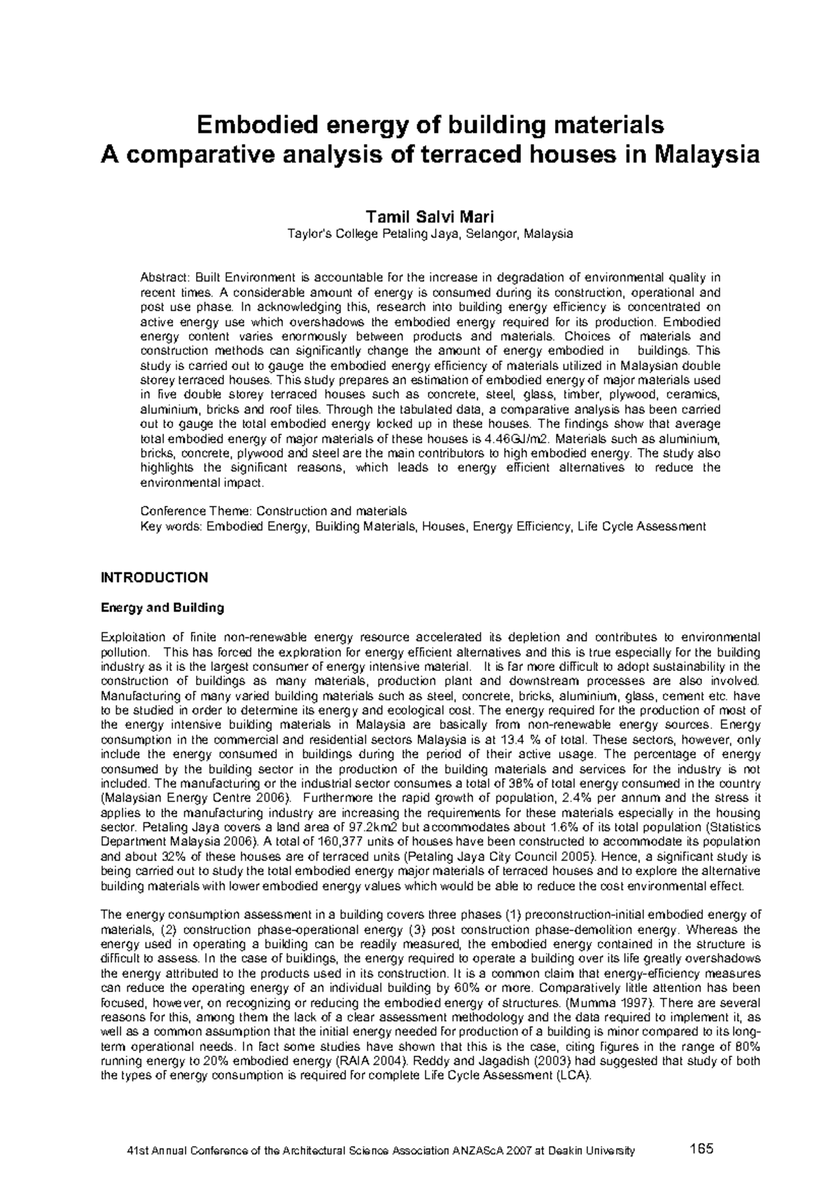 Embodied energy of building materials A - Embodied energy of building ...