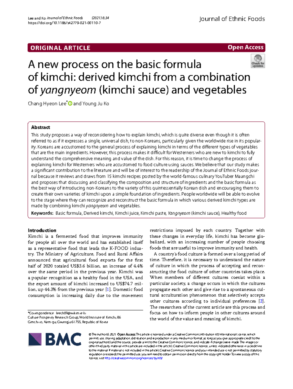 A New Process for Kimchi: Understanding the Basic Formula and Yangnyeom ...