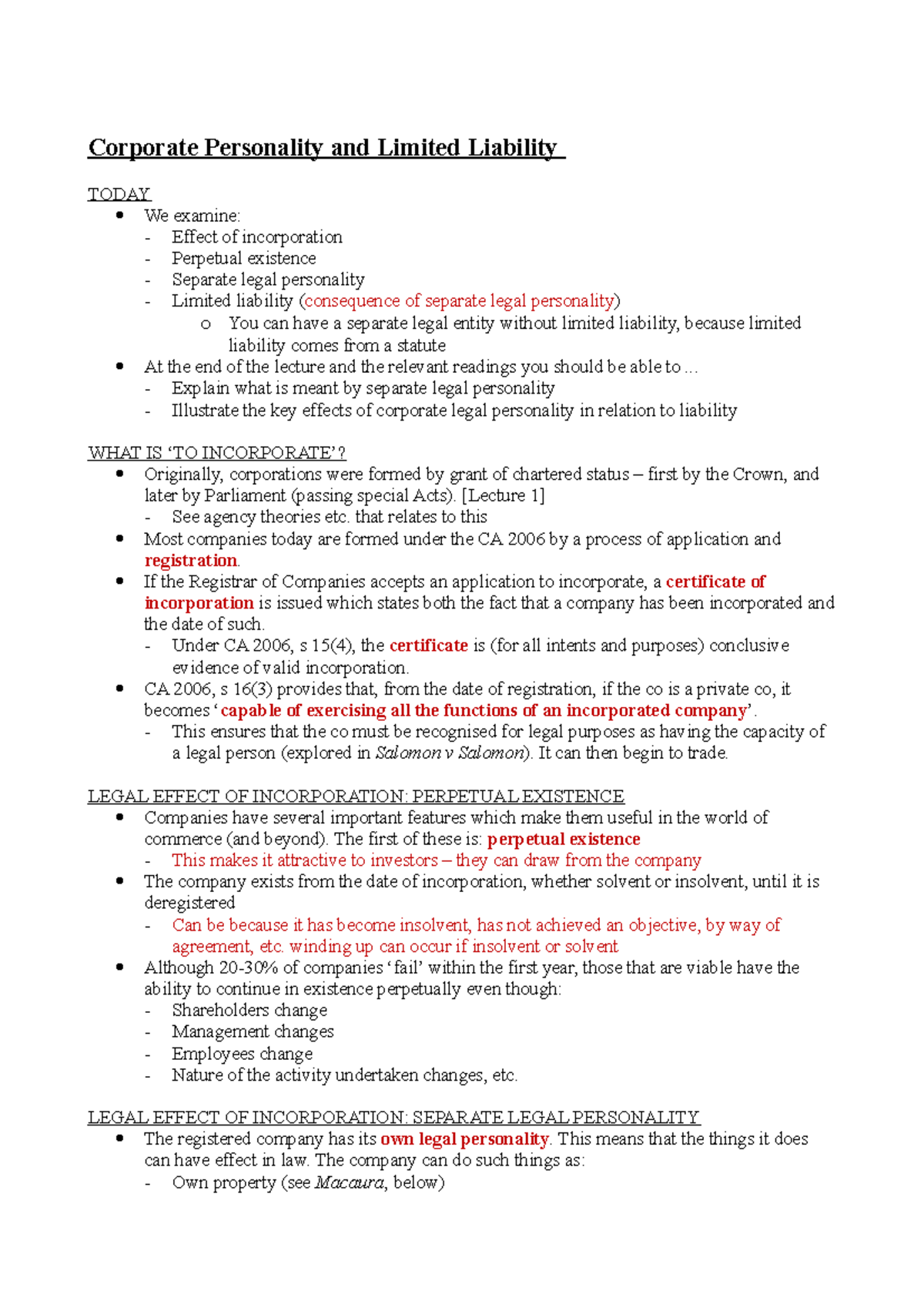 Corporate Personality & Limited Liability: Analysis & Key Effects - Studocu