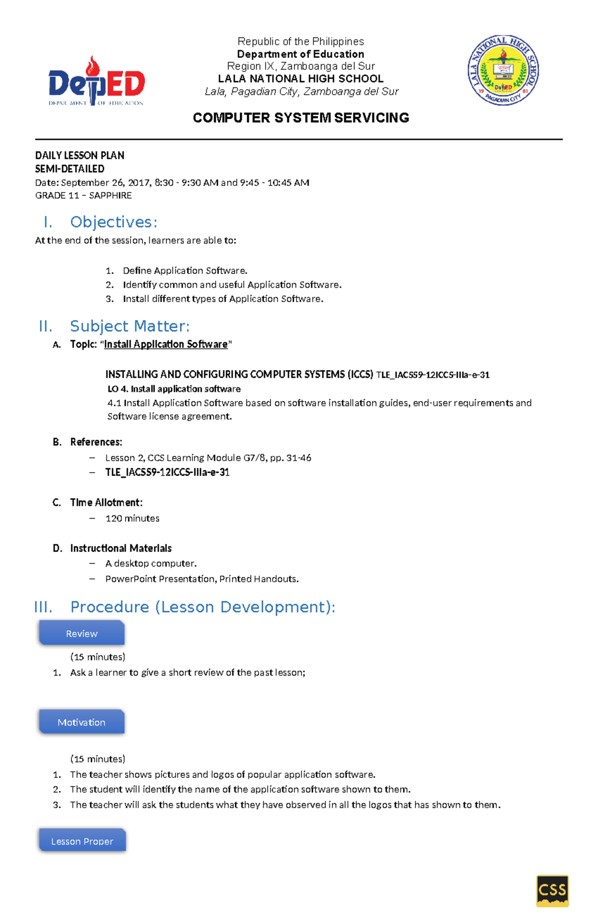 363477595 Lesson Plan: Installing Application Software for G11 CSS ...